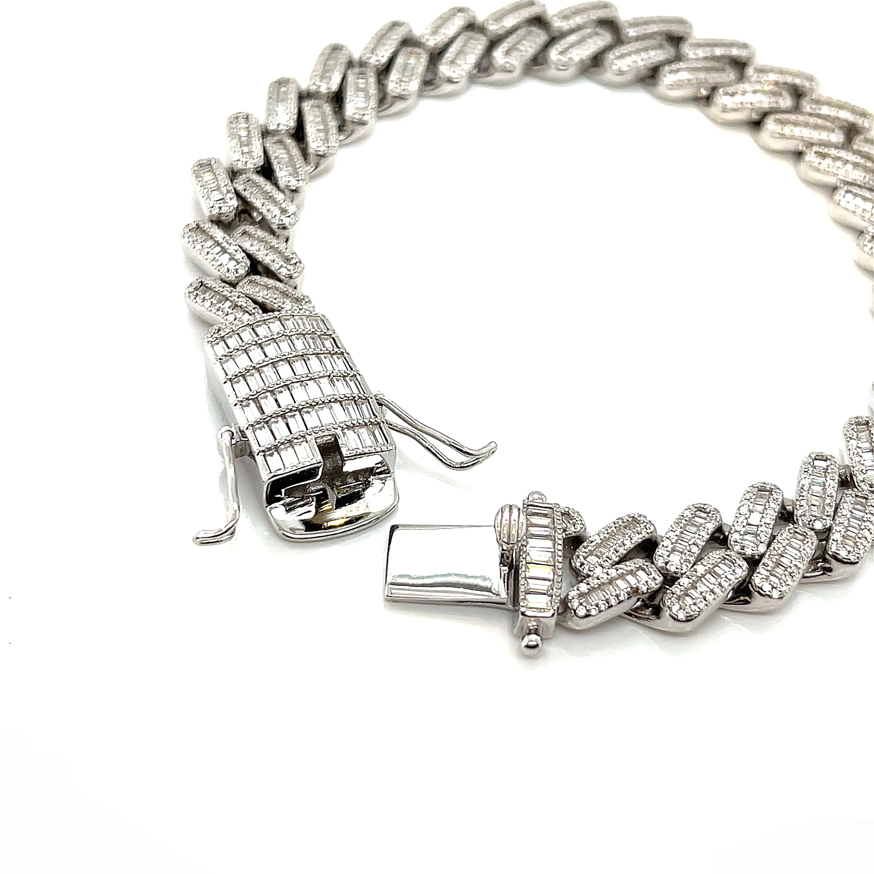 Miami Cuban 12mm Baguette Lab-Created Moissanite Sterling 8.5" Bracelet - M304419