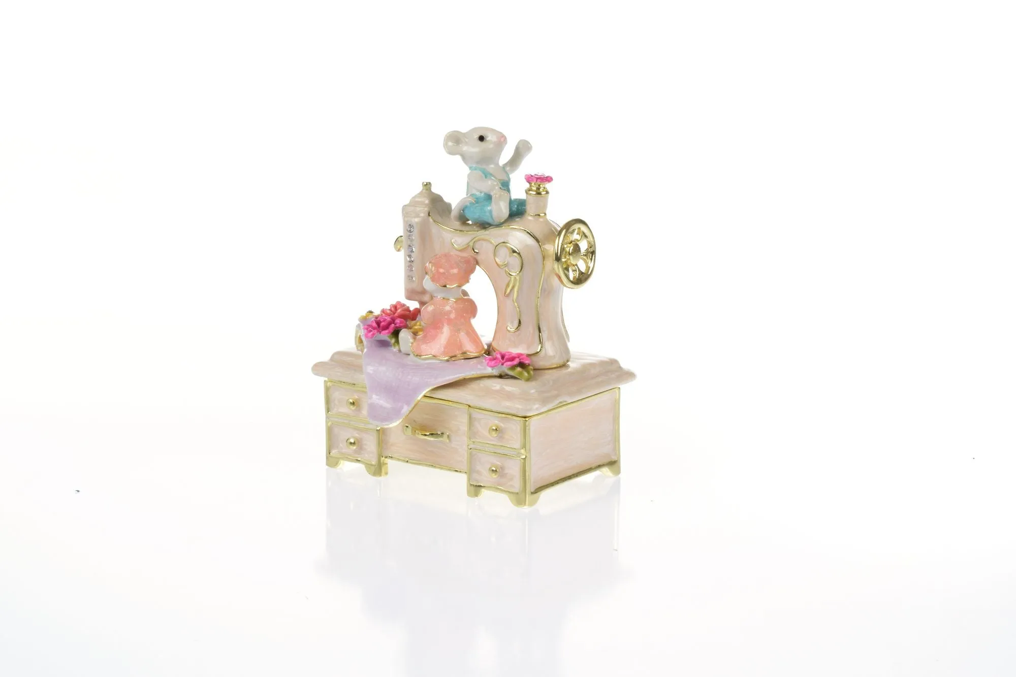 Mice helping on a vintage sewing machine Trinket Box