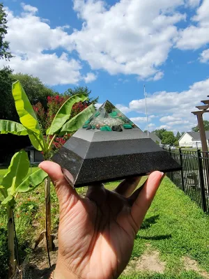 Moldavite and Malachite Seed of Life Orgonite Mediation Pyramid