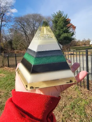 Moldavite Herkimer Diamond Seed of Life Orgonite® Energy Pentagon with STU Ring