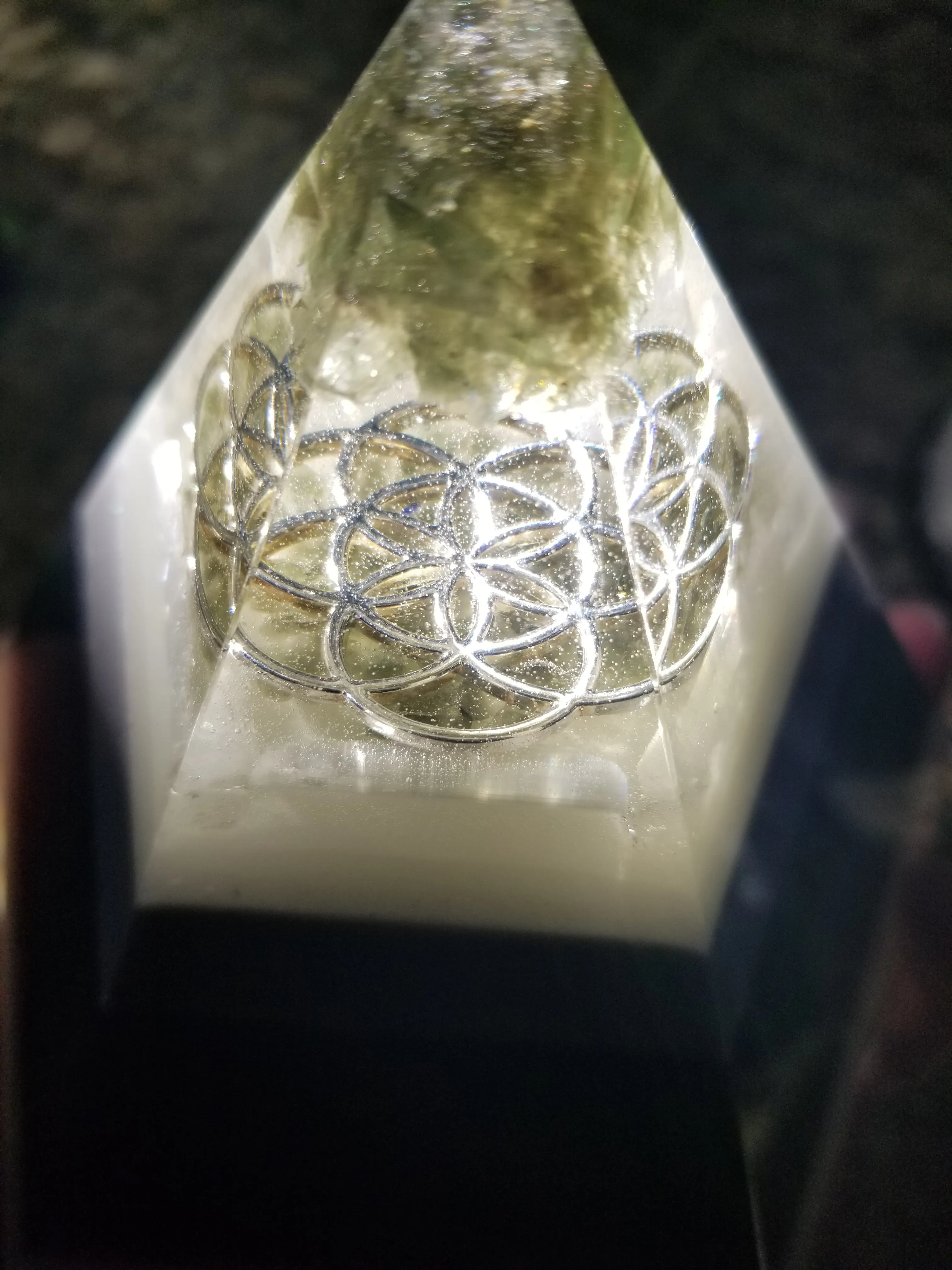Moldavite Herkimer Diamond Seed of Life Orgonite® Energy Pentagon with STU Ring