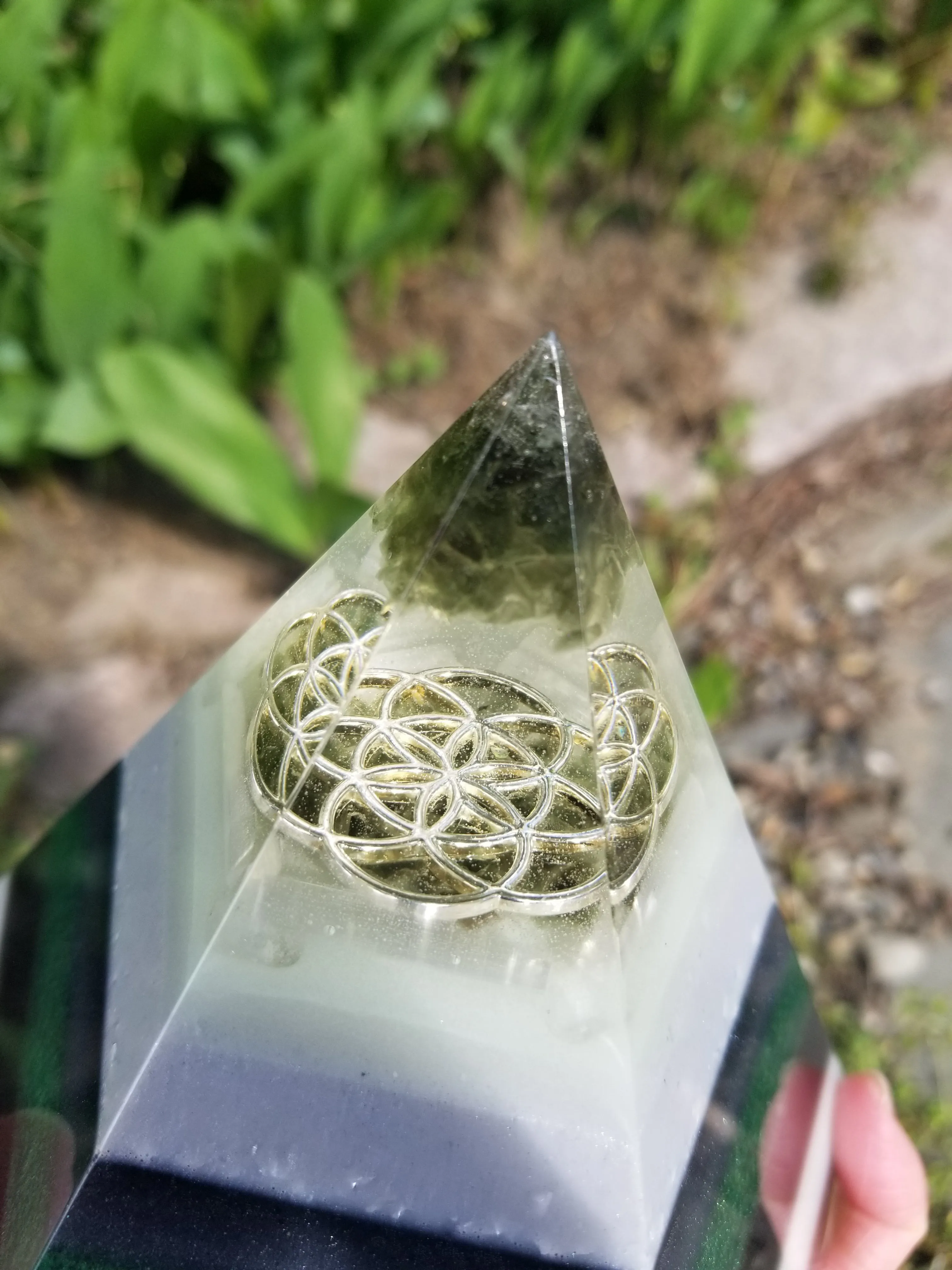 Moldavite Herkimer Diamond Seed of Life Orgonite® Energy Pentagon with STU Ring