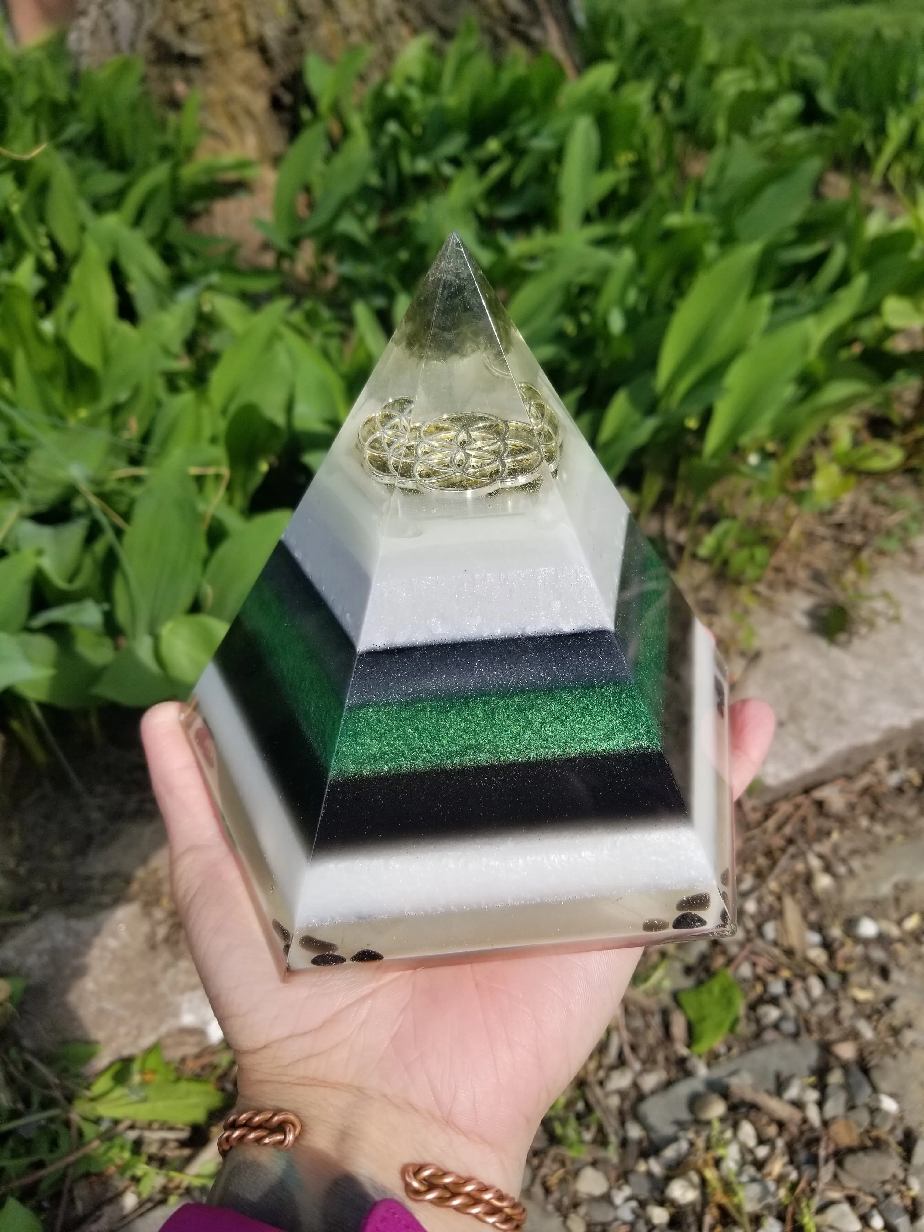 Moldavite Herkimer Diamond Seed of Life Orgonite® Energy Pentagon with STU Ring