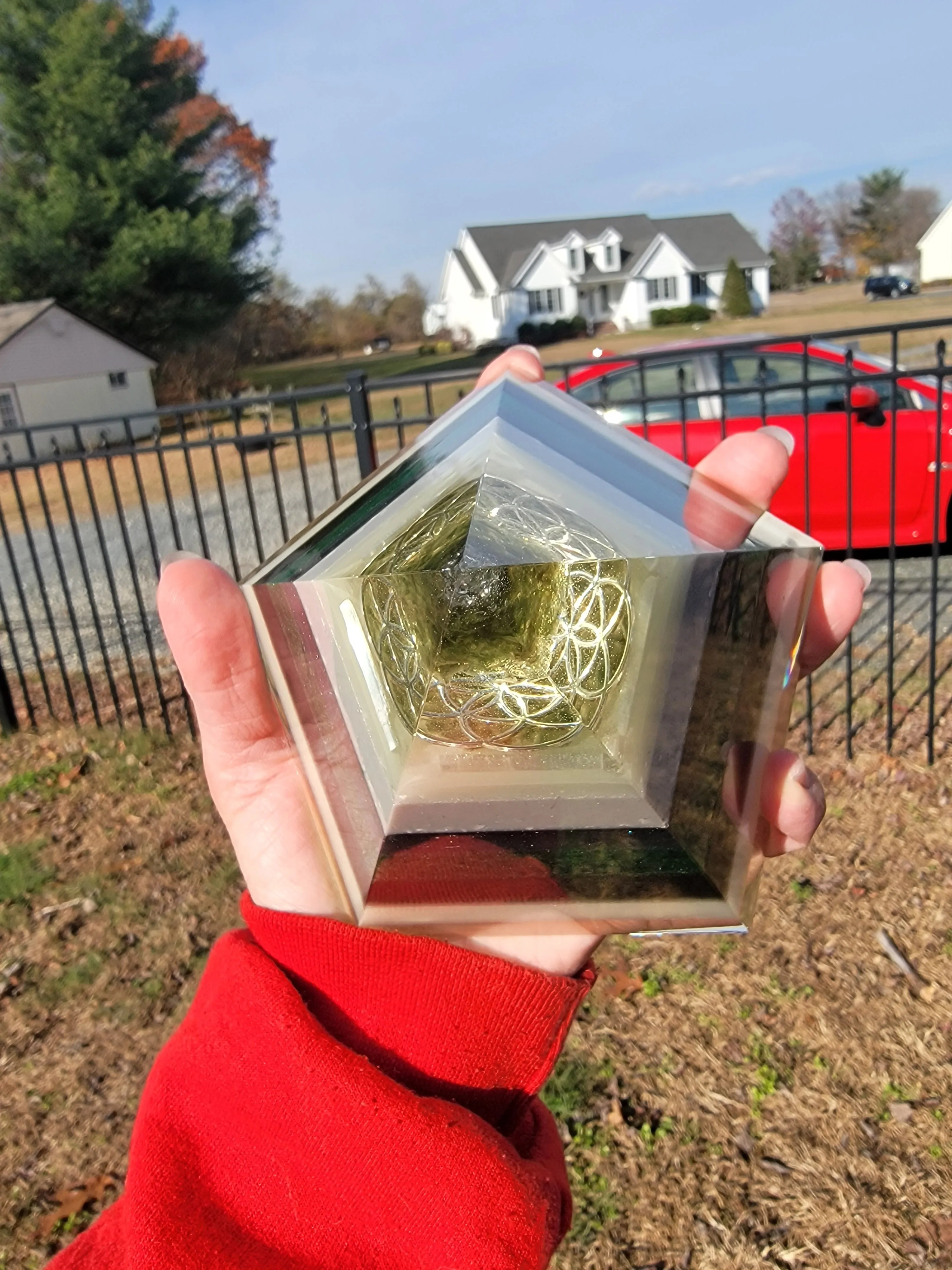 Moldavite Herkimer Diamond Seed of Life Orgonite® Energy Pentagon with STU Ring