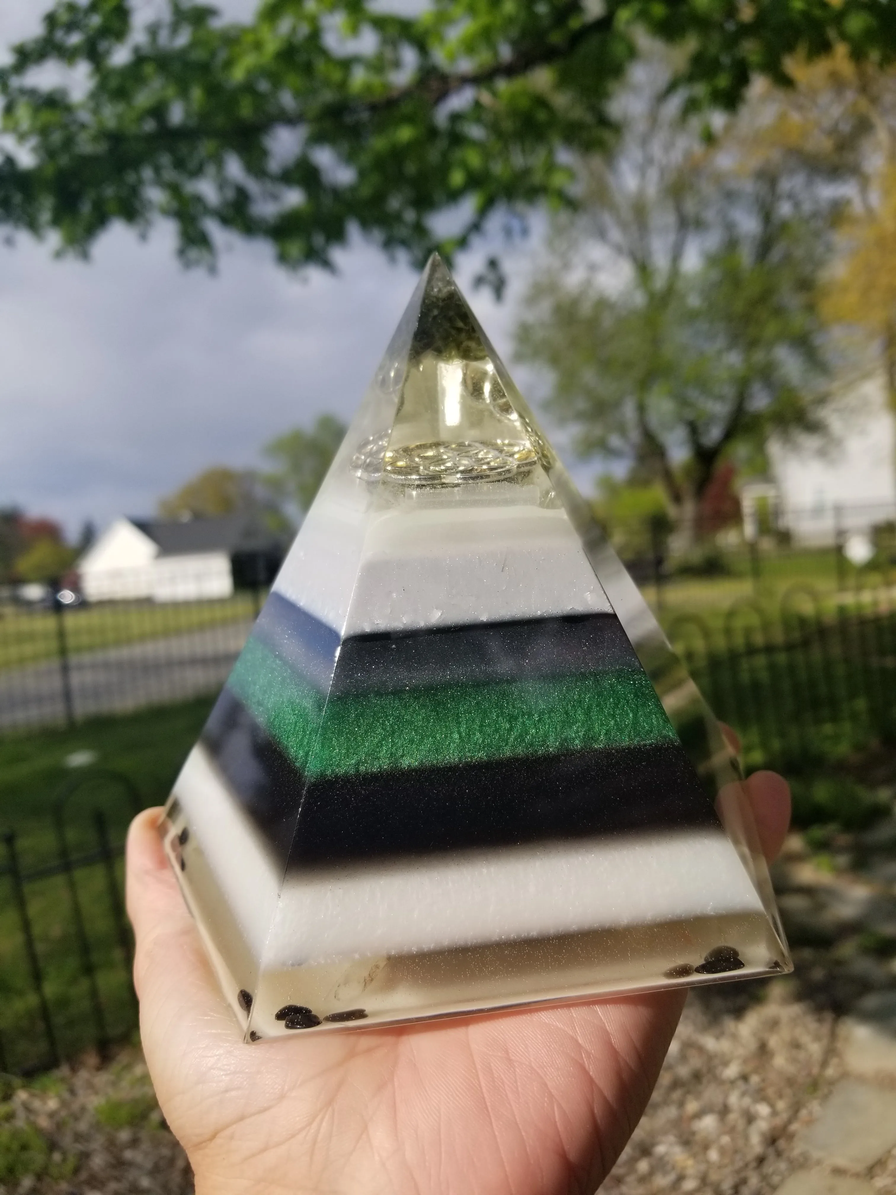 Moldavite Herkimer Diamond Seed of Life Orgonite® Energy Pentagon with STU Ring
