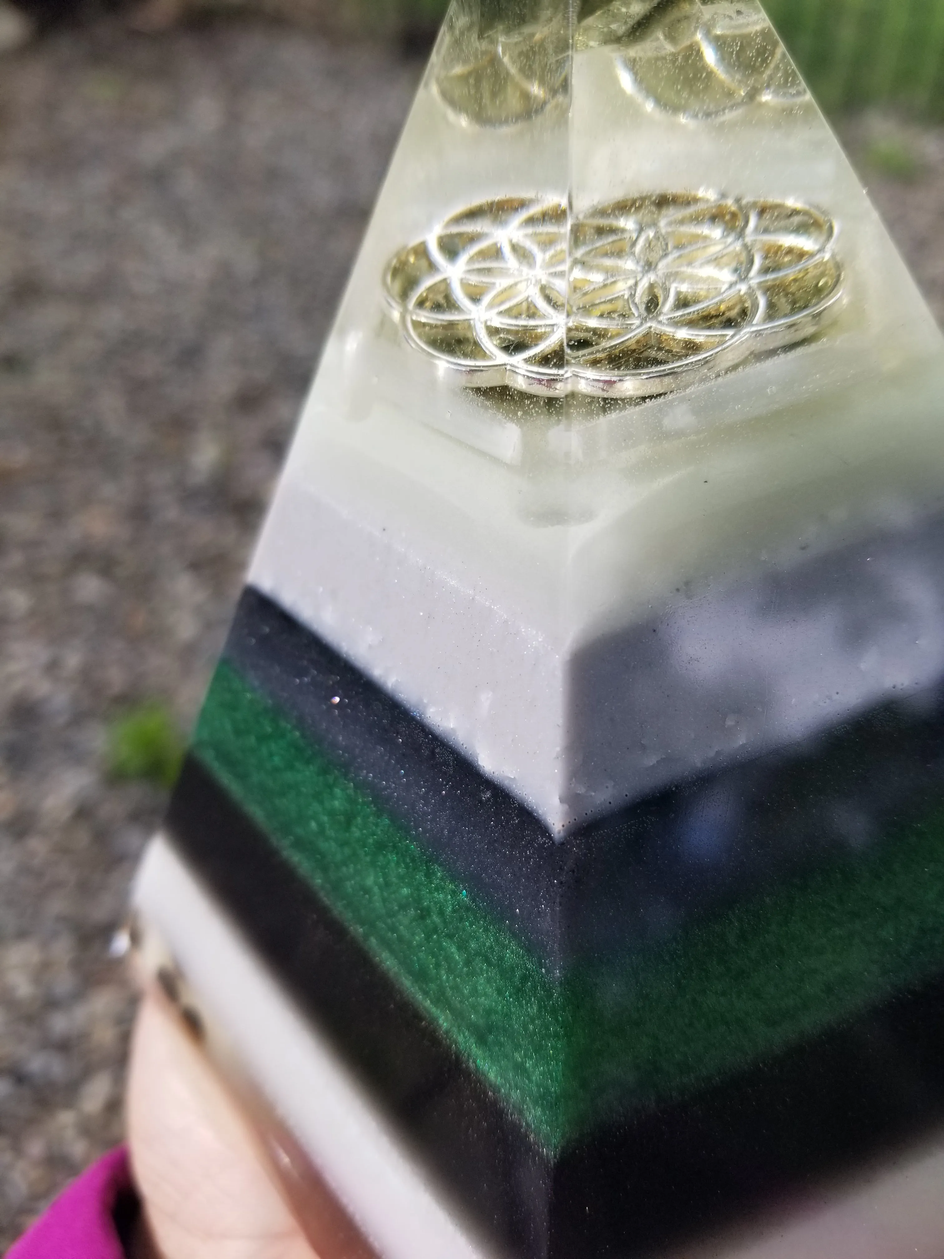 Moldavite Herkimer Diamond Seed of Life Orgonite® Energy Pentagon with STU Ring