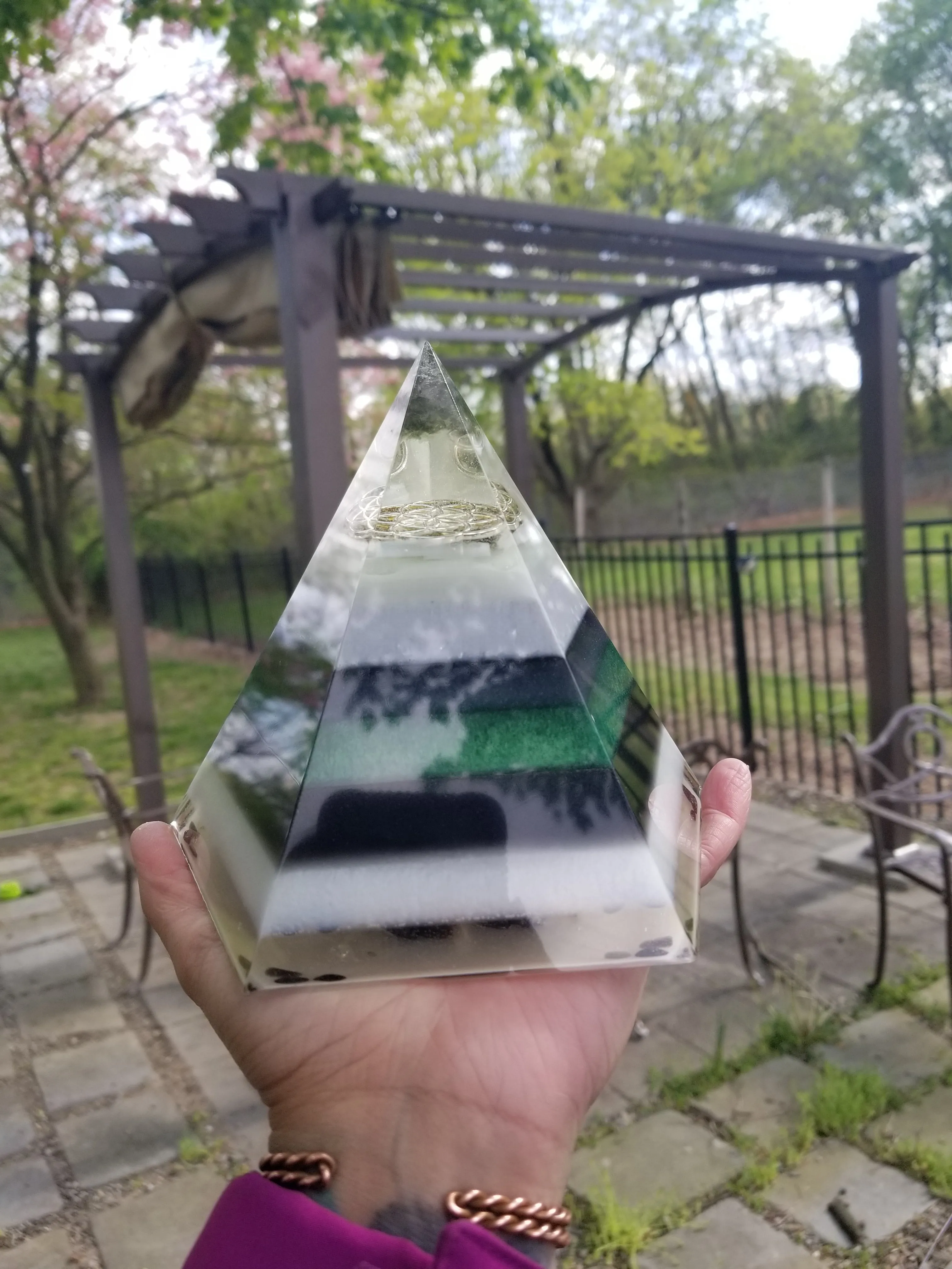 Moldavite Herkimer Diamond Seed of Life Orgonite® Energy Pentagon with STU Ring