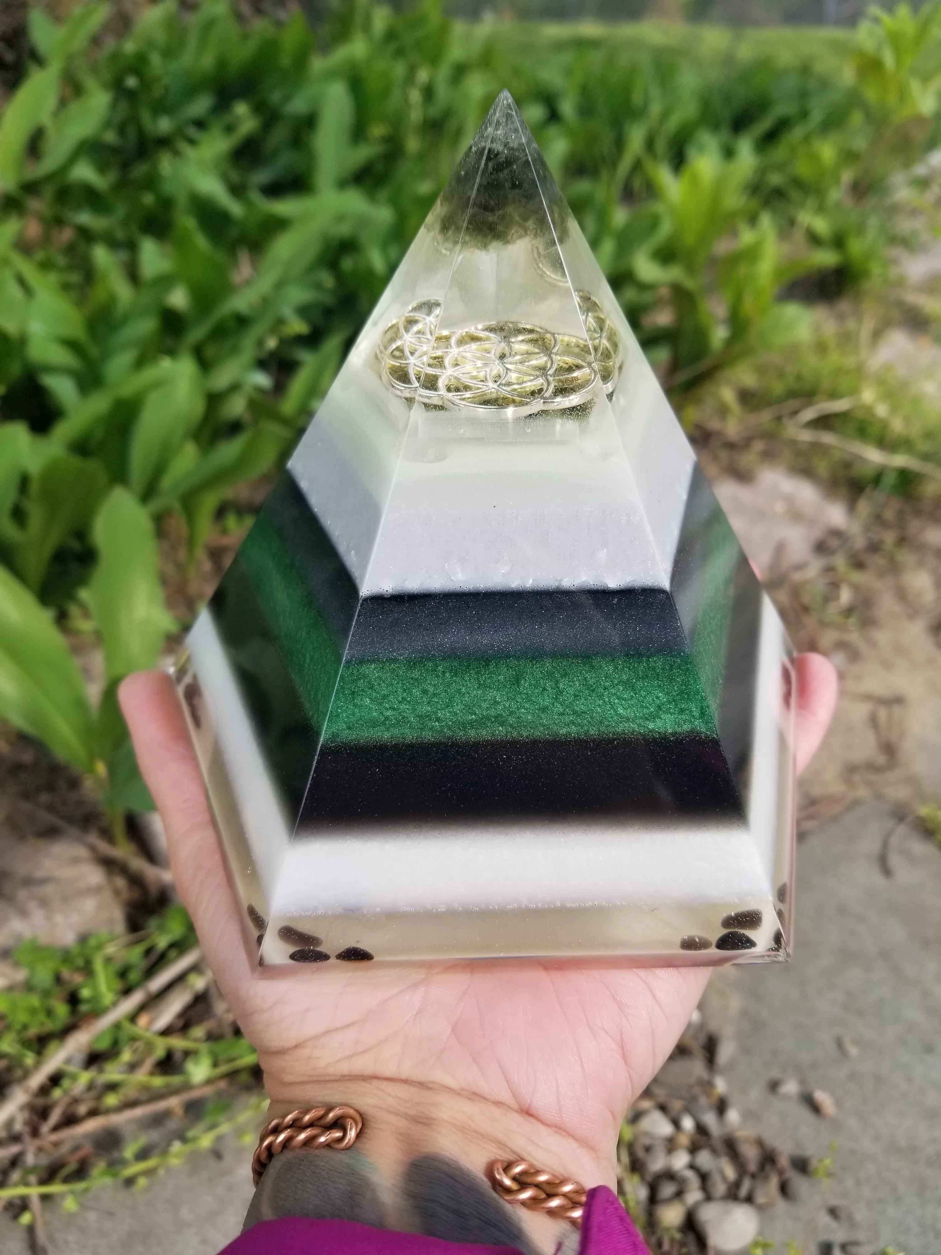 Moldavite Herkimer Diamond Seed of Life Orgonite® Energy Pentagon with STU Ring