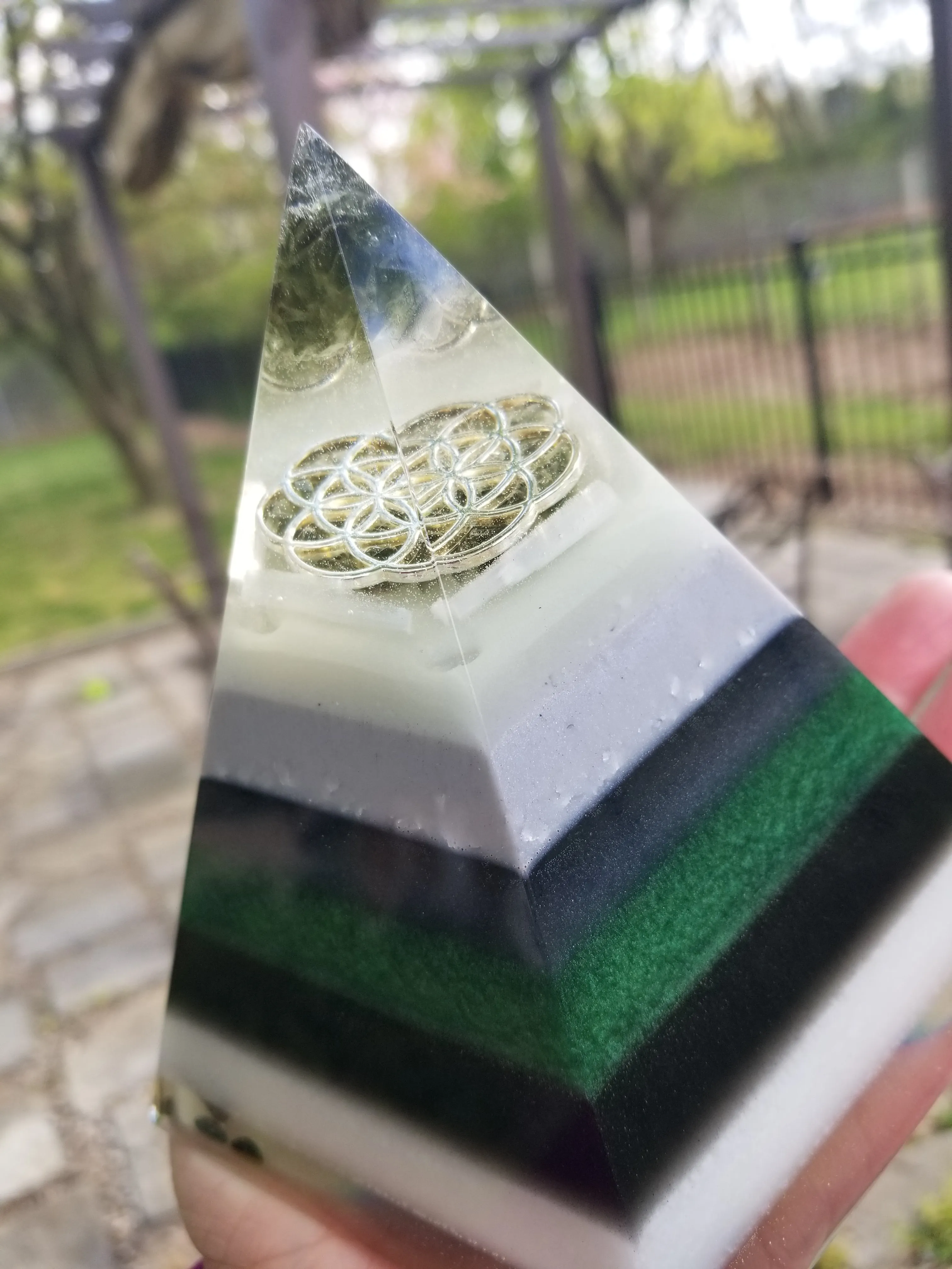 Moldavite Herkimer Diamond Seed of Life Orgonite® Energy Pentagon with STU Ring