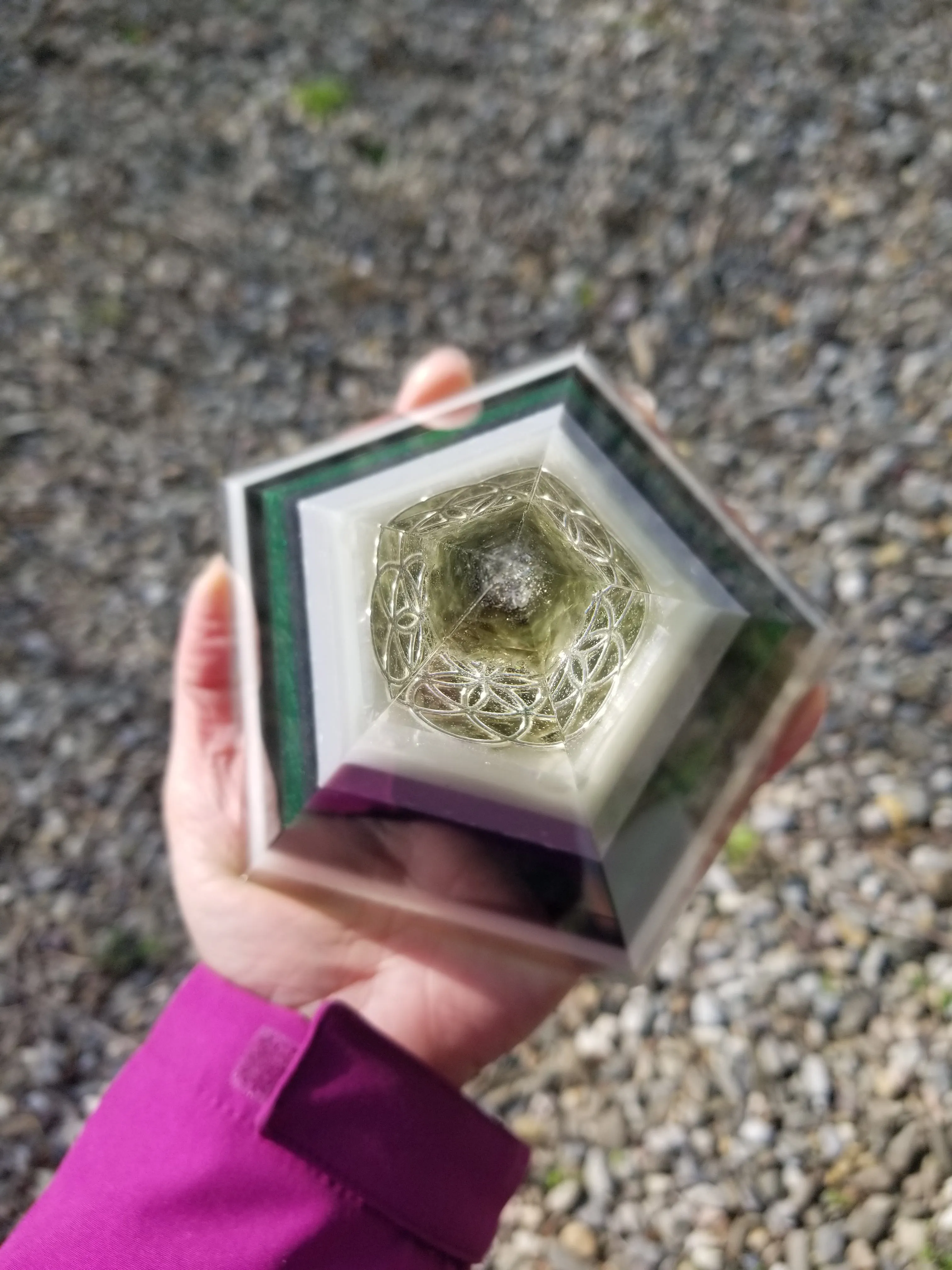 Moldavite Herkimer Diamond Seed of Life Orgonite® Energy Pentagon with STU Ring