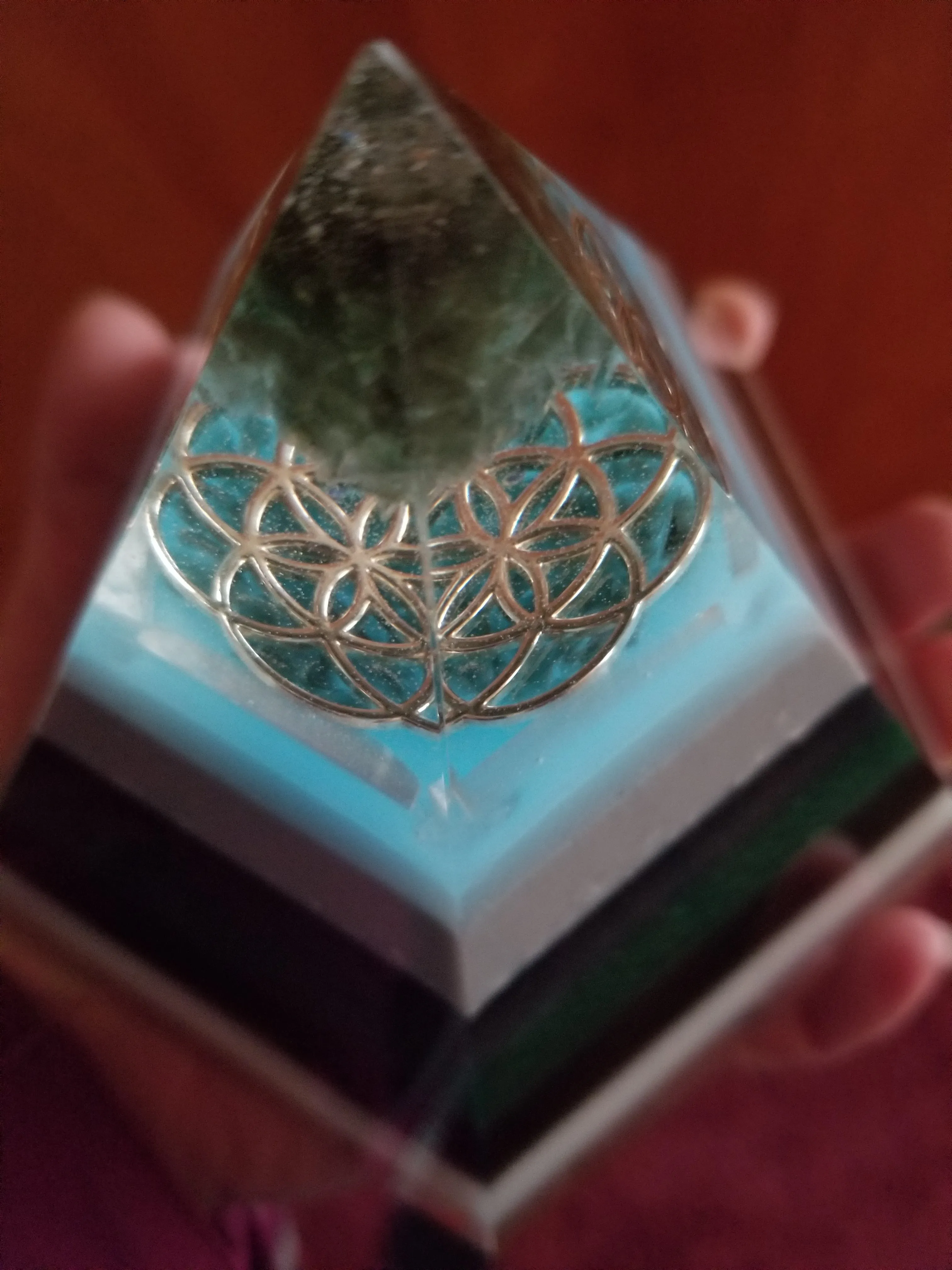 Moldavite Herkimer Diamond Seed of Life Orgonite® Energy Pentagon with STU Ring