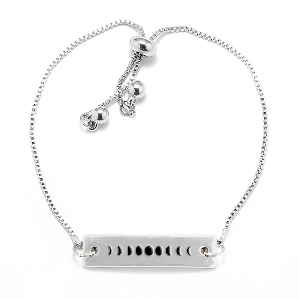 Moon Phases Silver Bar Adjustable Bracelet