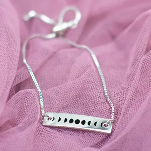 Moon Phases Silver Bar Adjustable Bracelet