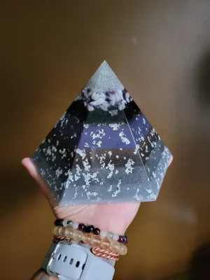 Moonstone Amethyst Selenite Quartz Large Hexagonal Orgonite Pyramid Device