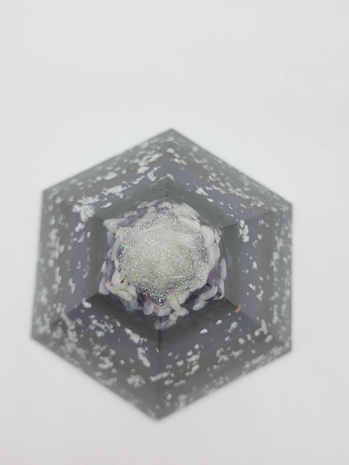 Moonstone Amethyst Selenite Quartz Large Hexagonal Orgonite Pyramid Device