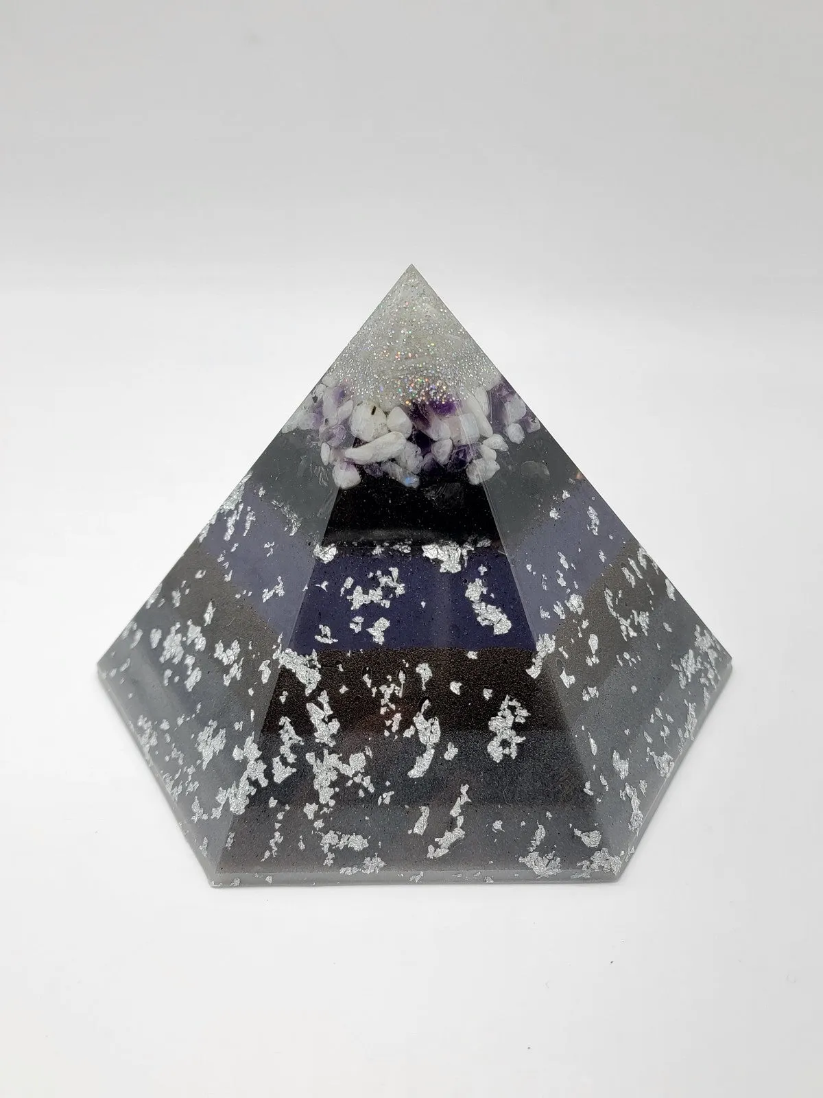 Moonstone Amethyst Selenite Quartz Large Hexagonal Orgonite Pyramid Device
