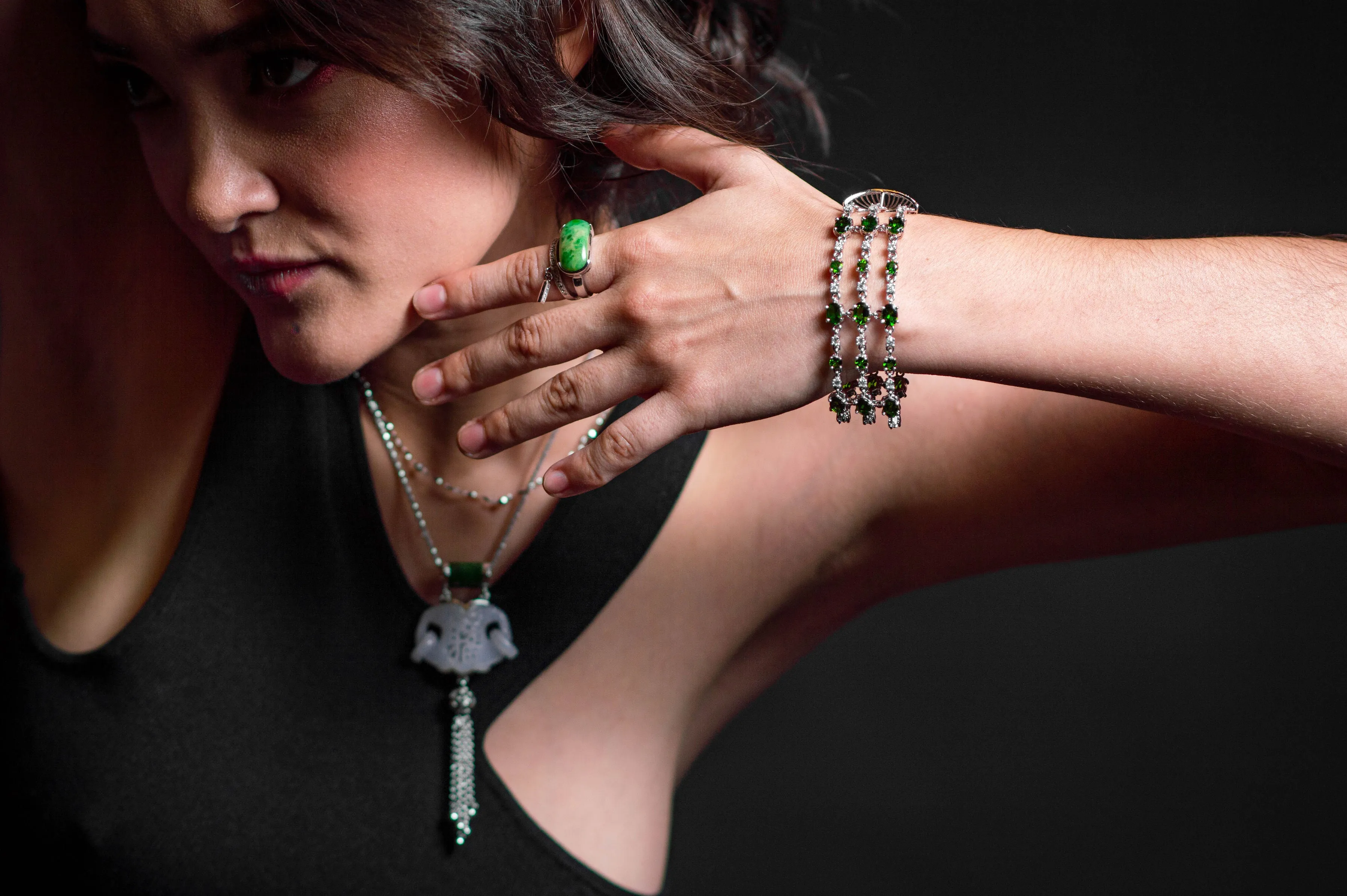 Multi Chain Chrome Diopside Bracelet