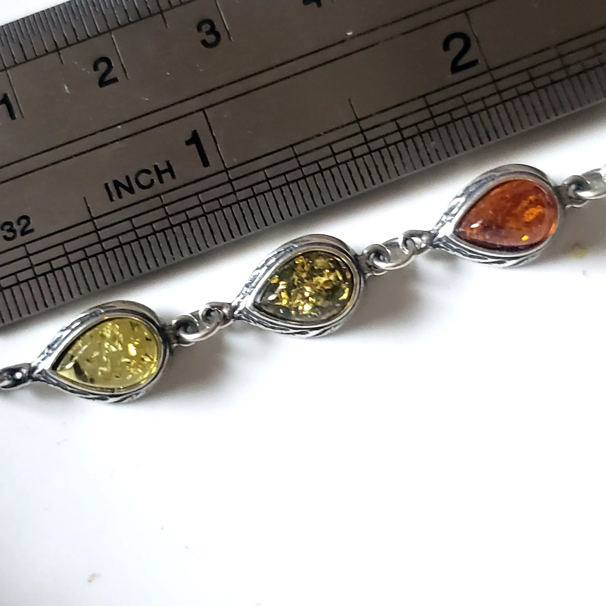 Multicolor Amber with Silver Link Bracelet