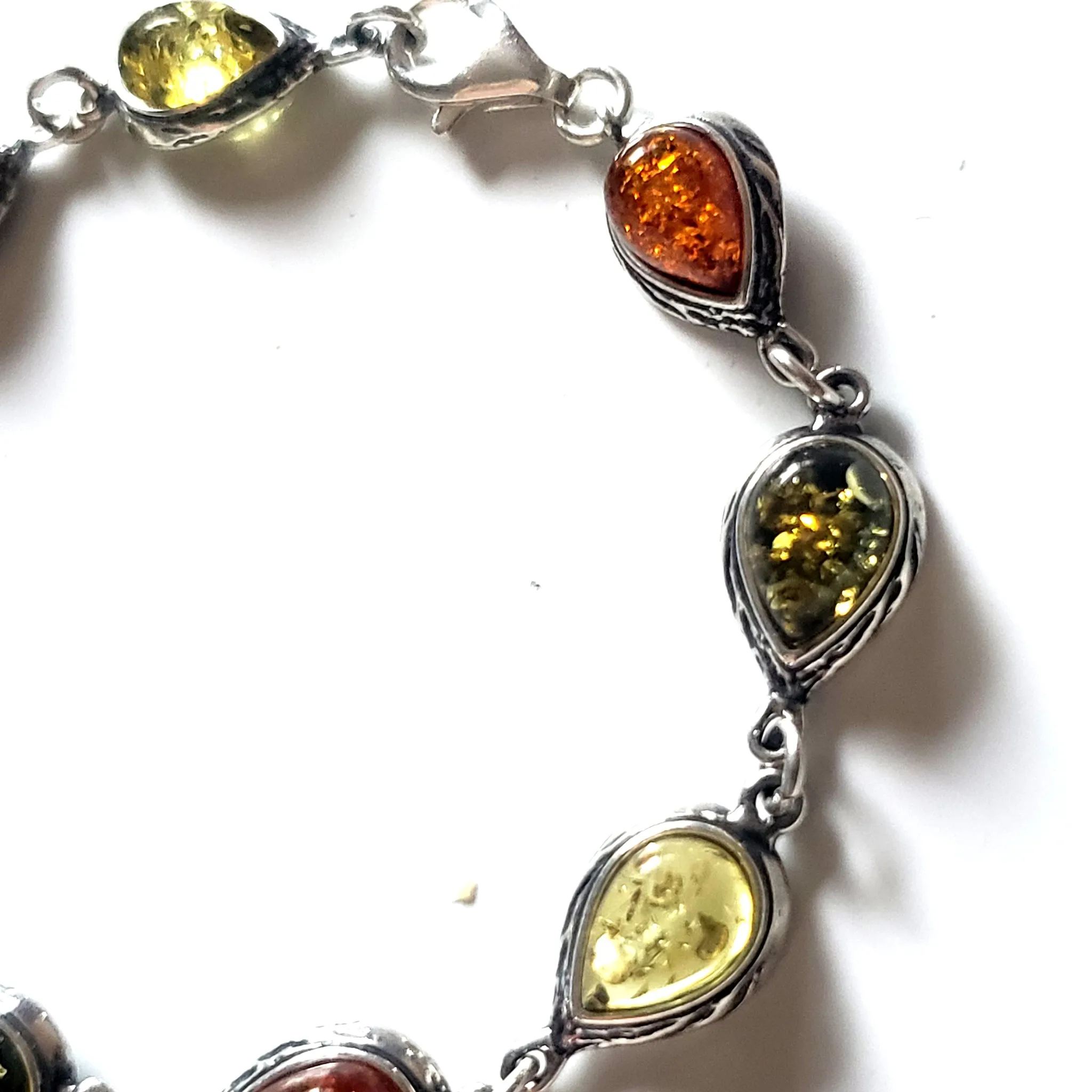 Multicolor Amber with Silver Link Bracelet