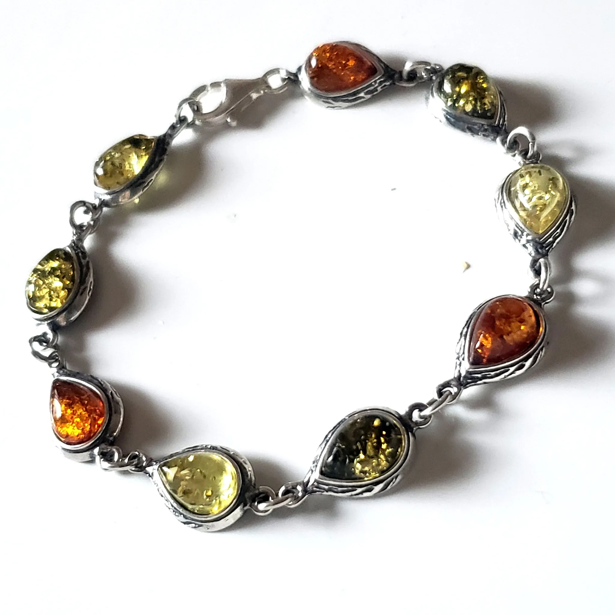 Multicolor Amber with Silver Link Bracelet