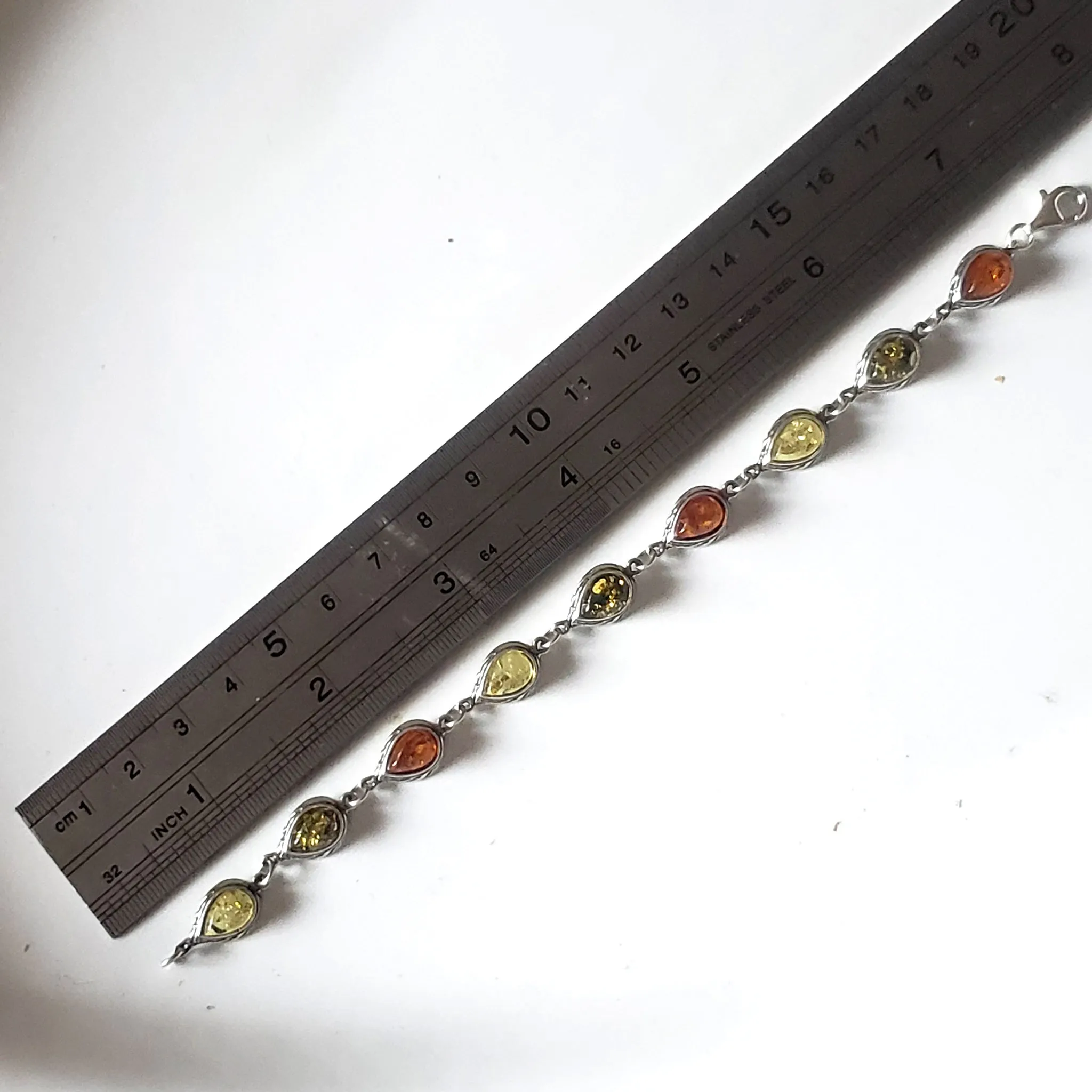 Multicolor Amber with Silver Link Bracelet