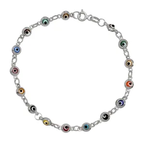 Multicolor Evil Eyes Bracelet (Silver)