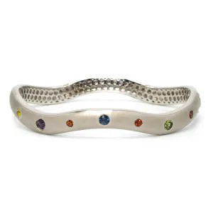 Multicolored Rainbow Sapphire Brushed Sterling Silver Bangle