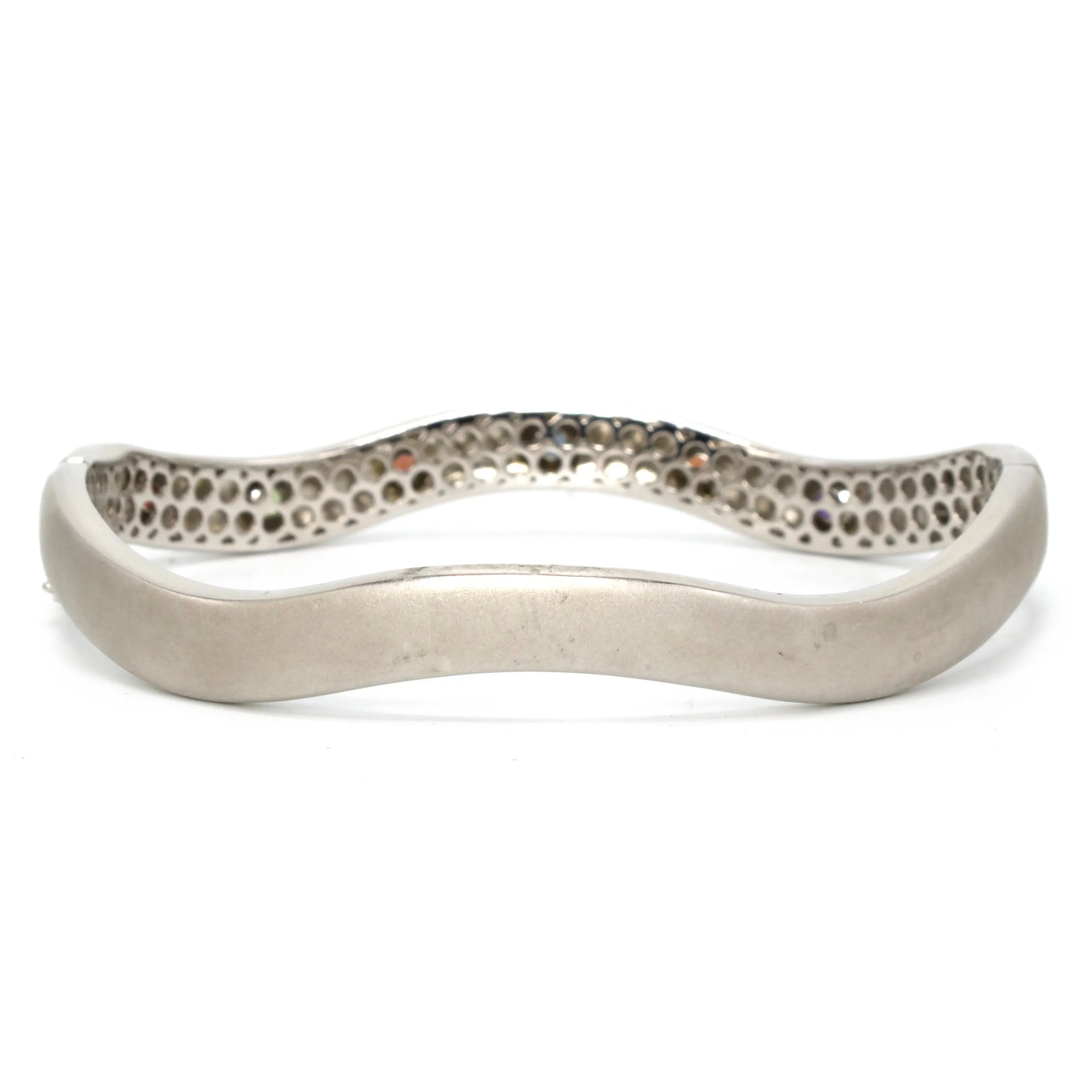 Multicolored Rainbow Sapphire Brushed Sterling Silver Bangle