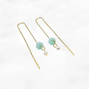 Multistyle Mint Green Jadeite And Pearl Thread Earrings