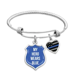 My Hero Wears Blue Thin Blue Line Charm Bracelet
