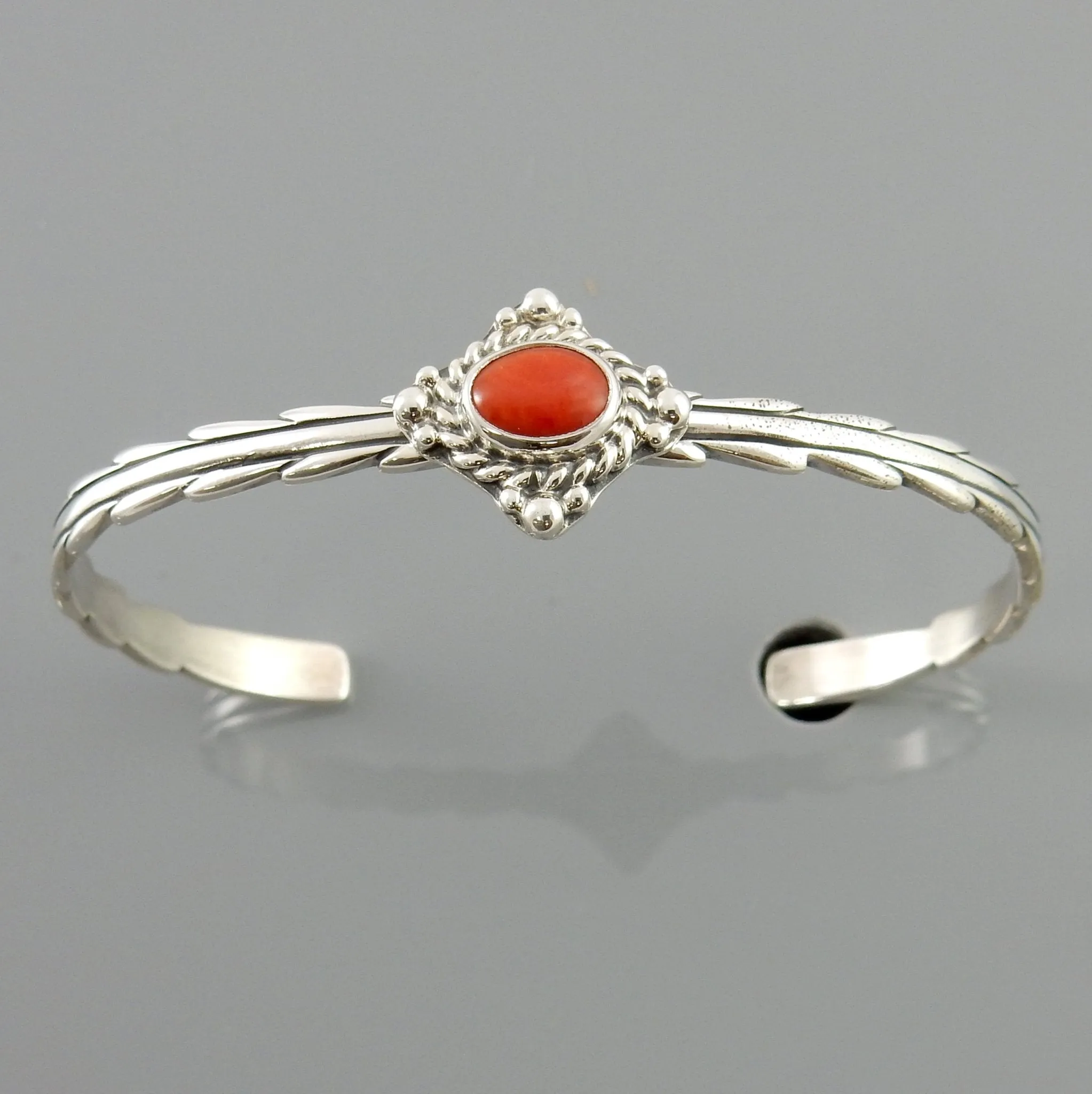 Natural Italian Red Coral Sterling Silver Cuff Bracelet