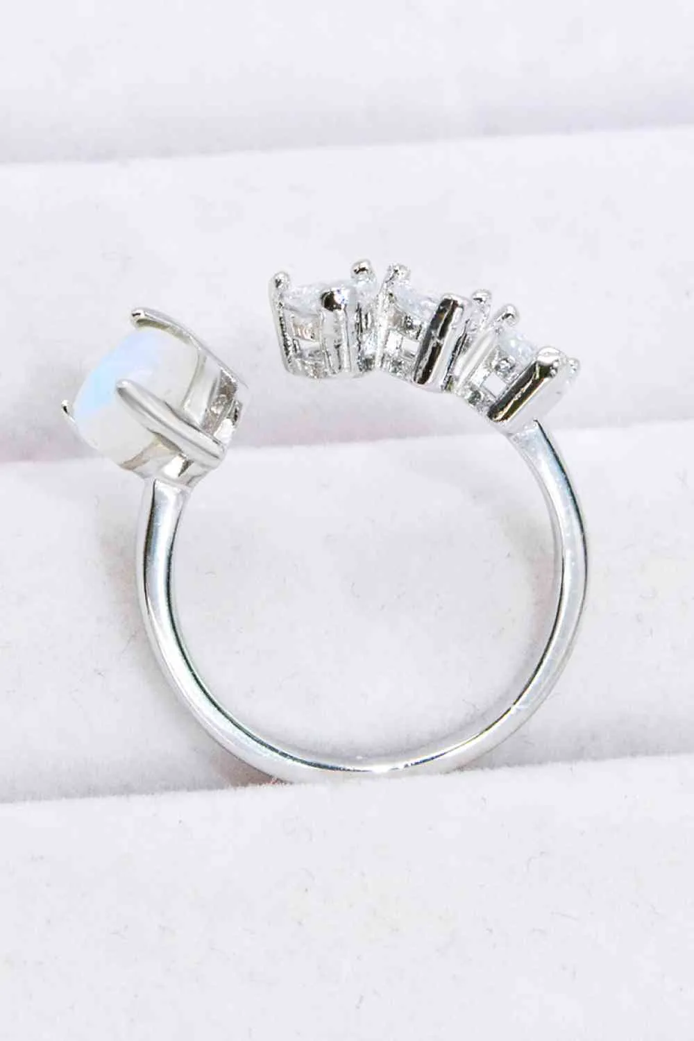 Natural Moonstone and Zircon Heart Open Ring