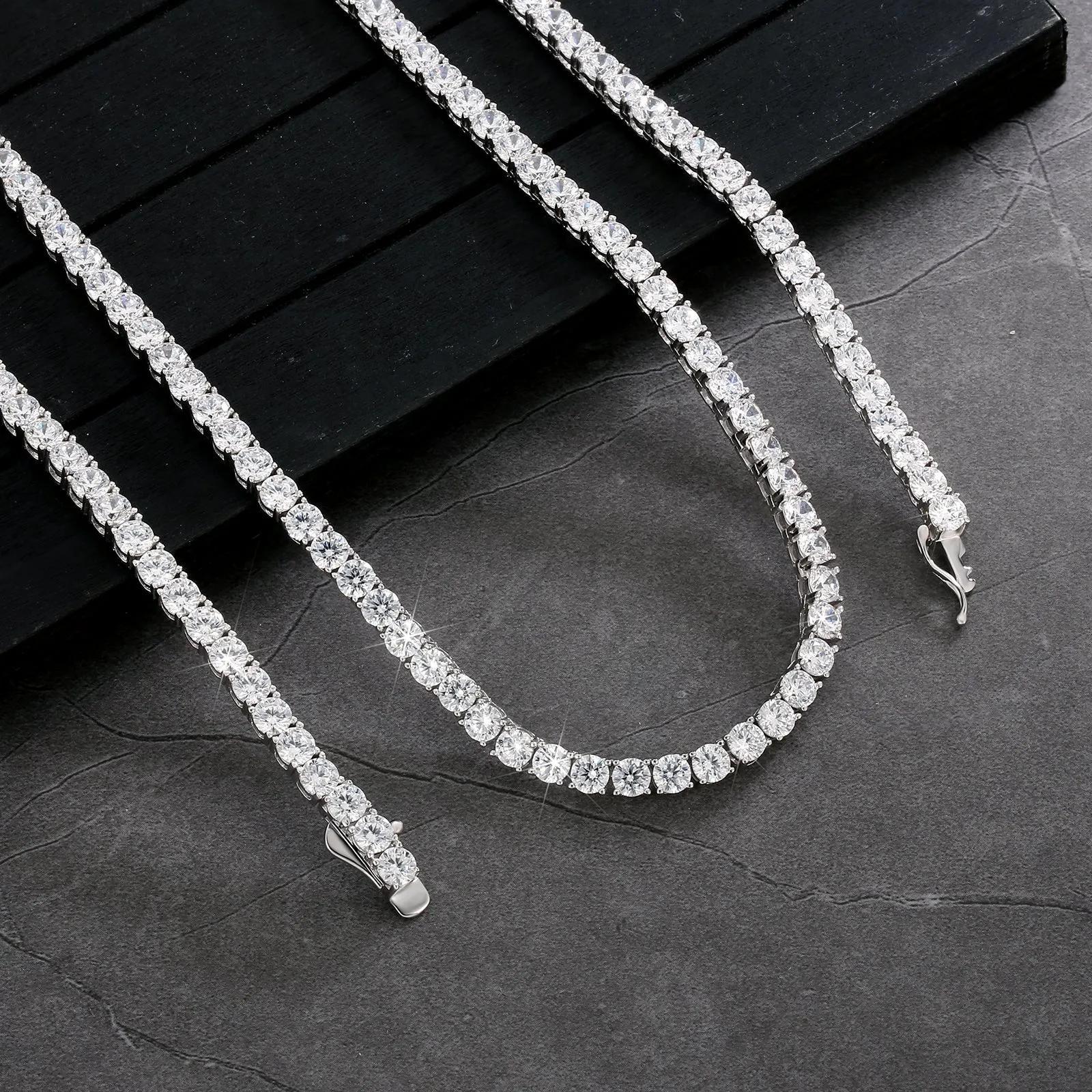 【NEW】4mm 925 Sterling Silver CZ Diamond Tennis Chain Necklace KRKC&CO KEEP REAL KEEP CHAMPION