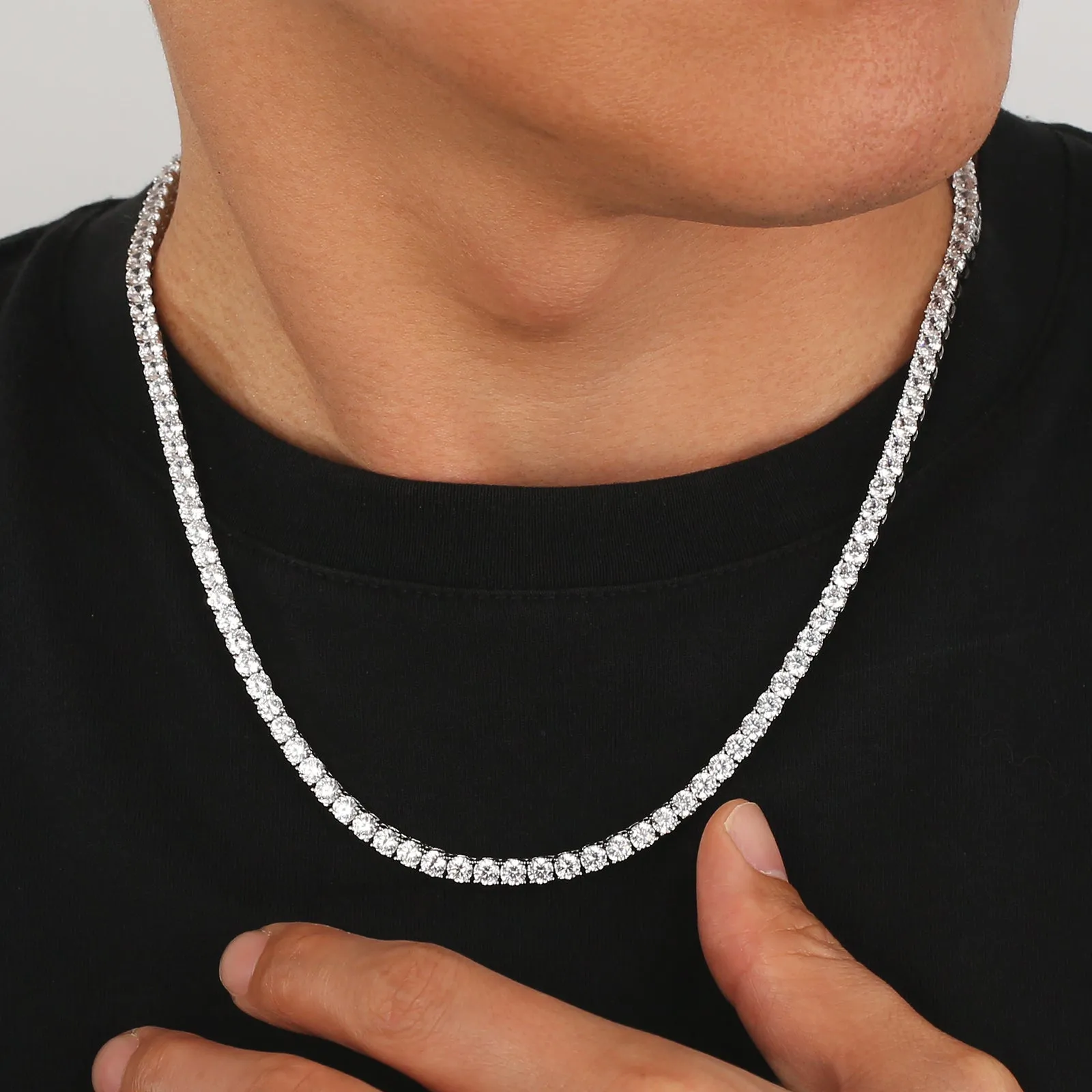 【NEW】4mm 925 Sterling Silver CZ Diamond Tennis Chain Necklace KRKC&CO KEEP REAL KEEP CHAMPION
