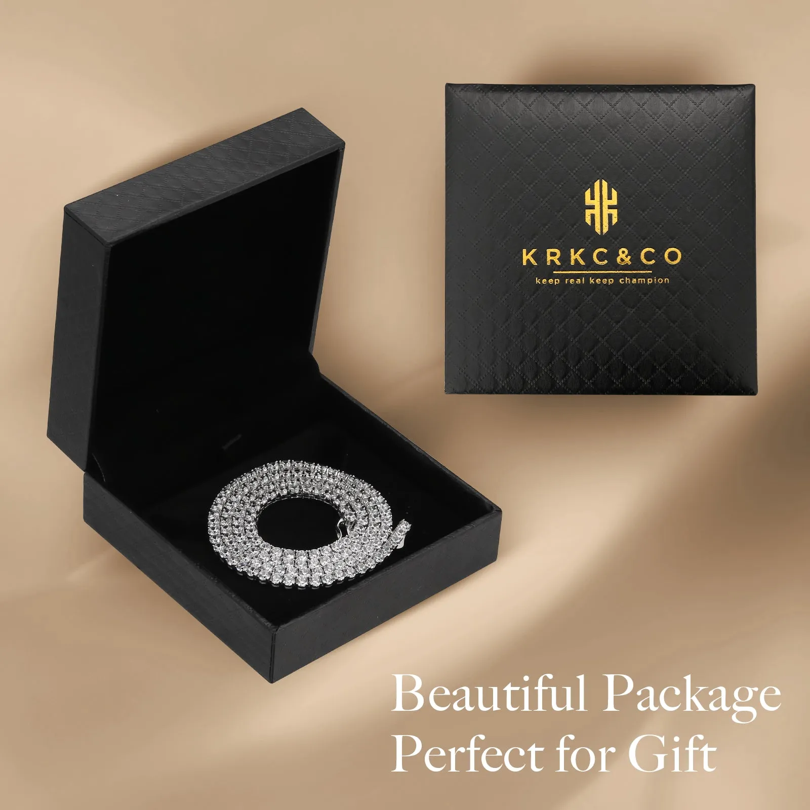 【NEW】4mm 925 Sterling Silver CZ Diamond Tennis Chain Necklace KRKC&CO KEEP REAL KEEP CHAMPION