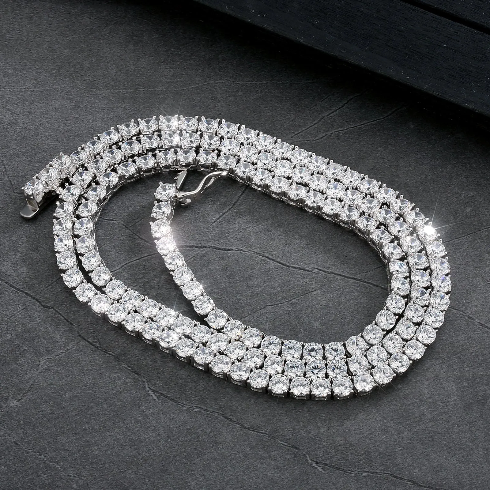 【NEW】4mm 925 Sterling Silver CZ Diamond Tennis Chain Necklace KRKC&CO KEEP REAL KEEP CHAMPION