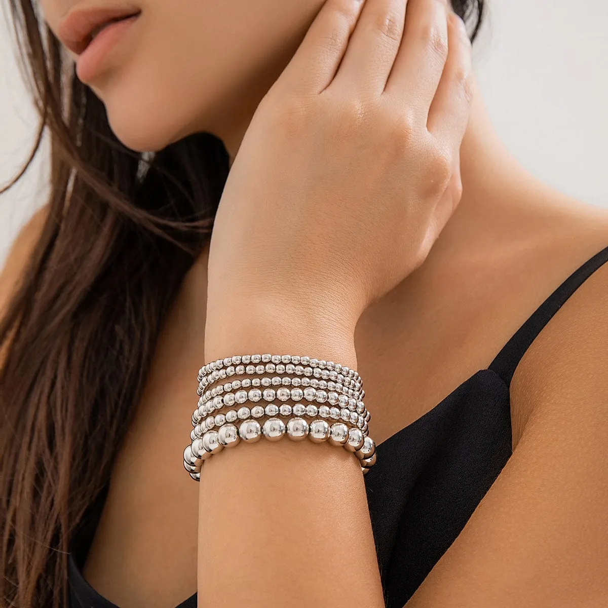 Newly 6pcs Gold Silver Plated Ball Chain Bracelet Set