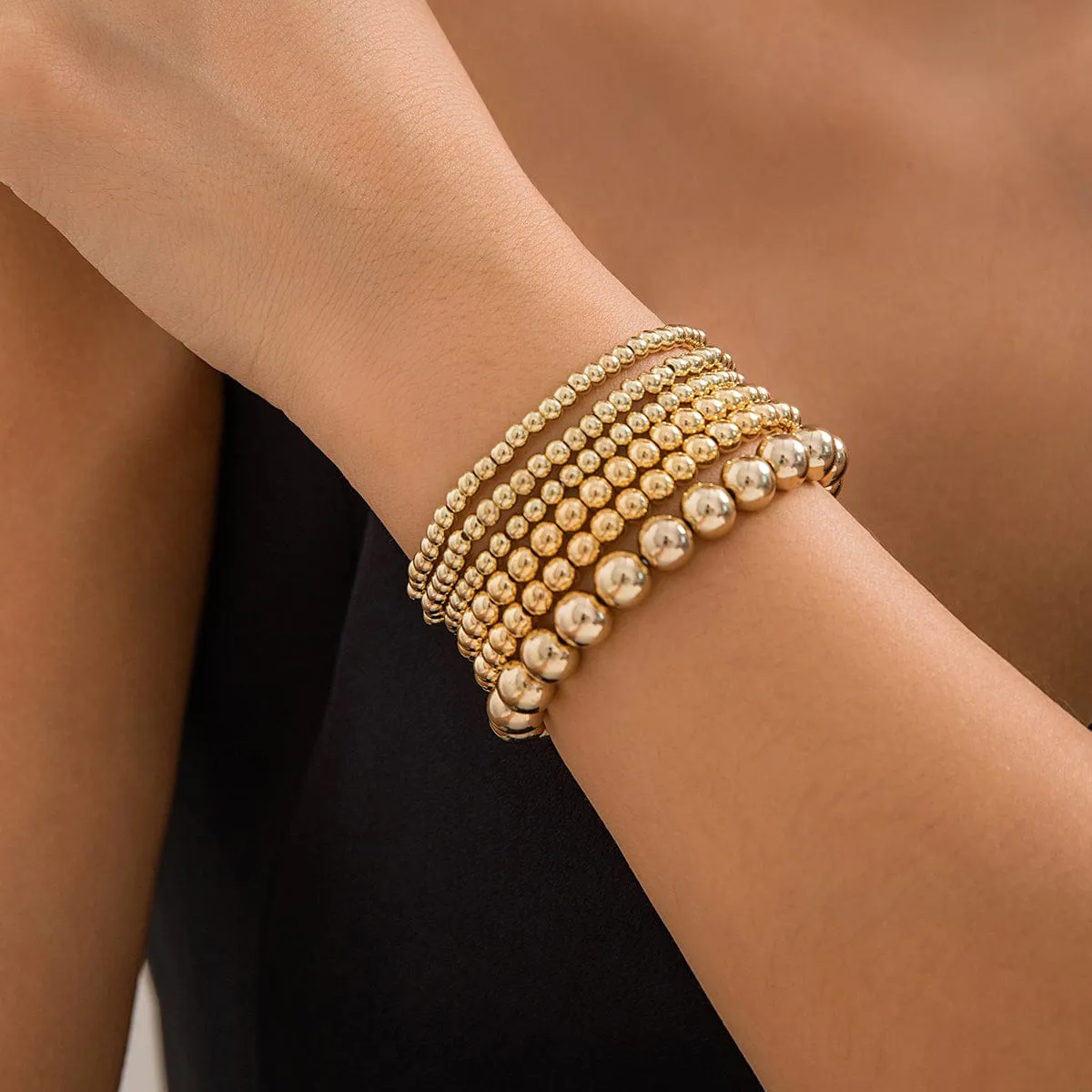 Newly 6pcs Gold Silver Plated Ball Chain Bracelet Set