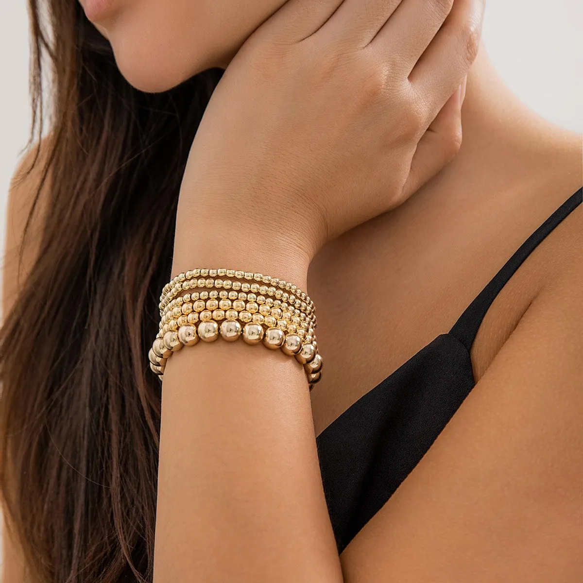Newly 6pcs Gold Silver Plated Ball Chain Bracelet Set