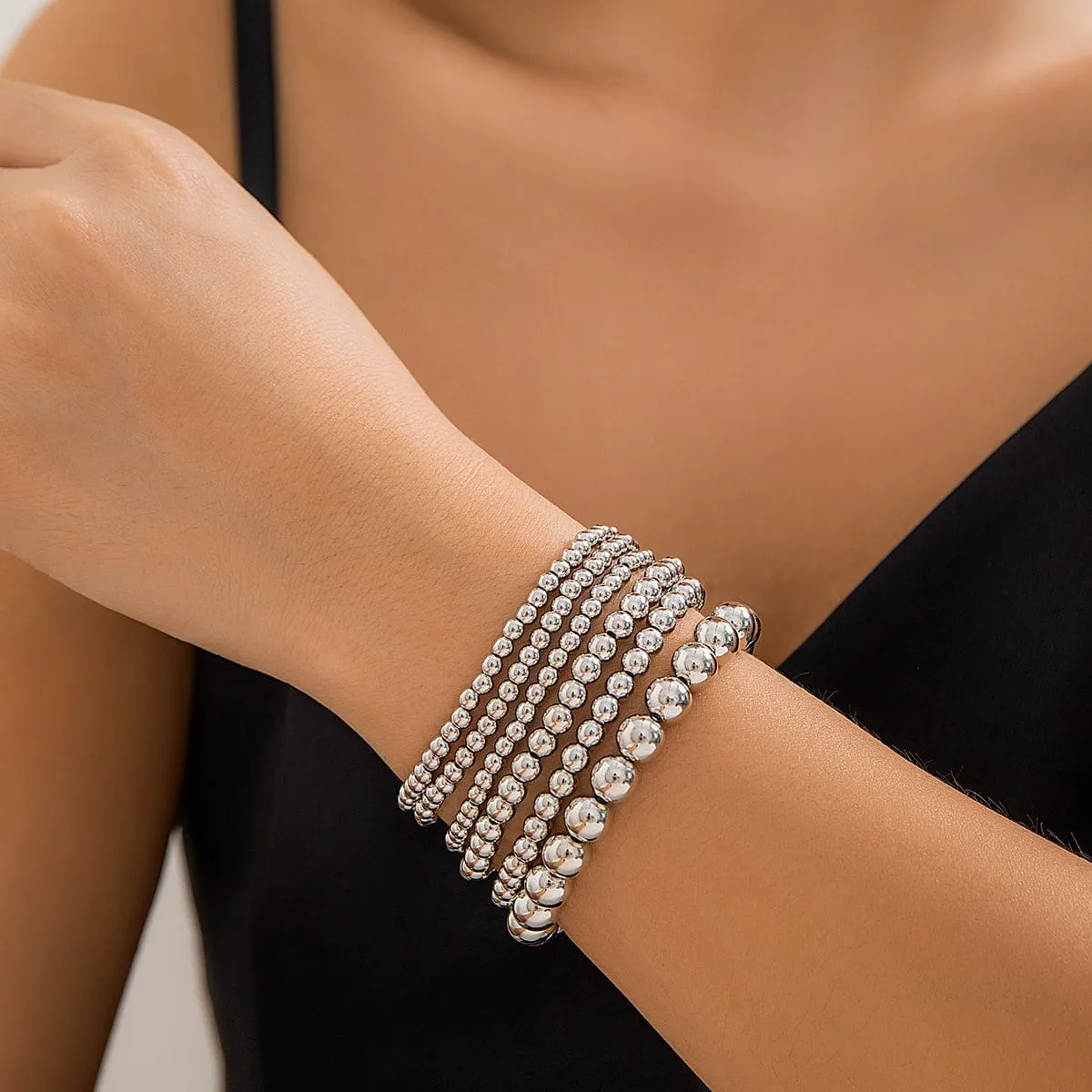 Newly 6pcs Gold Silver Plated Ball Chain Bracelet Set