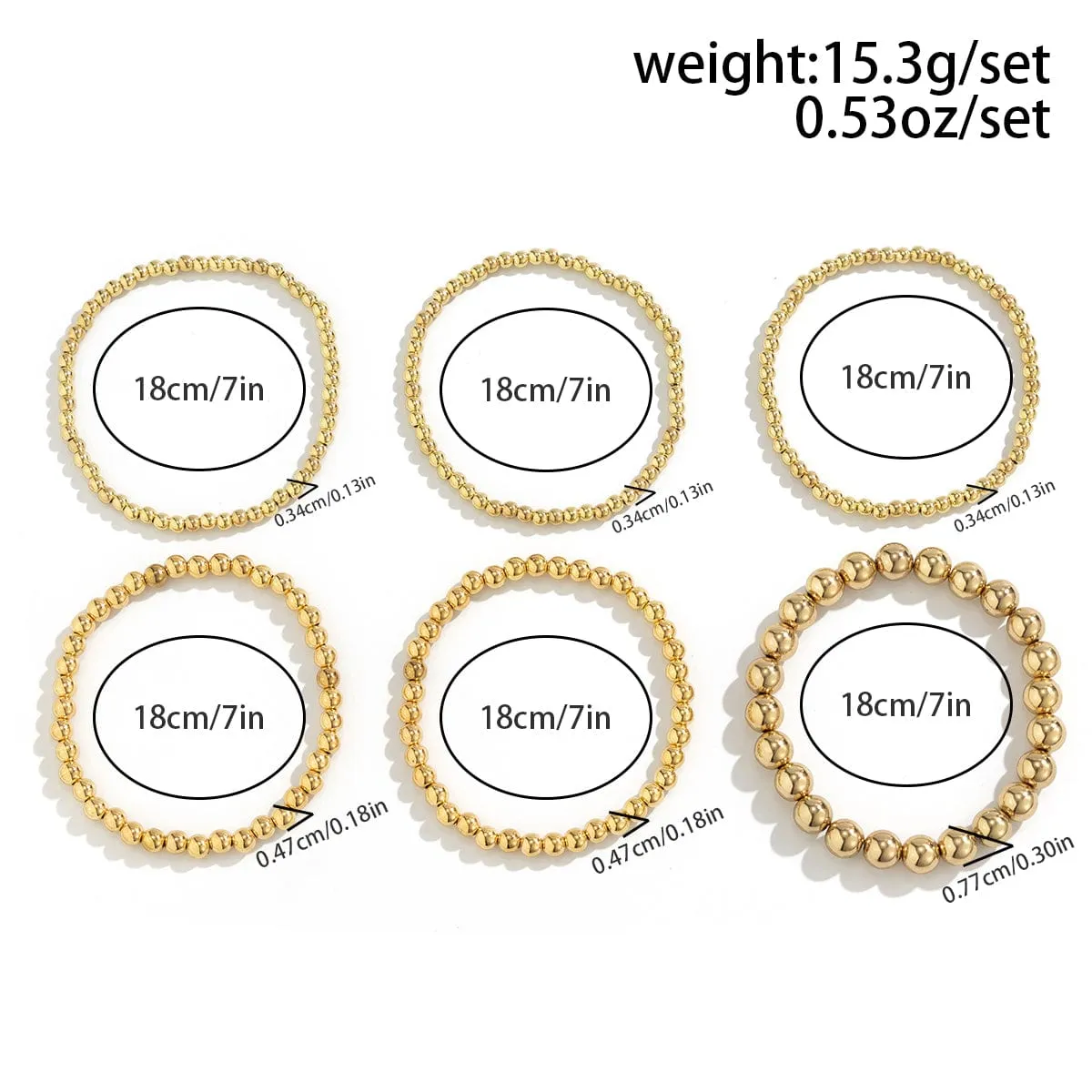 Newly 6pcs Gold Silver Plated Ball Chain Bracelet Set