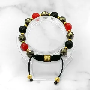 Night Fire |  Stunning Pyrite-Red Jade-Black Onyx Bracelet in Gold/Silver | 10MM