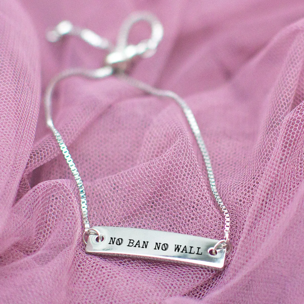 No Ban No Wall Silver Bar Adjustable Bracelet