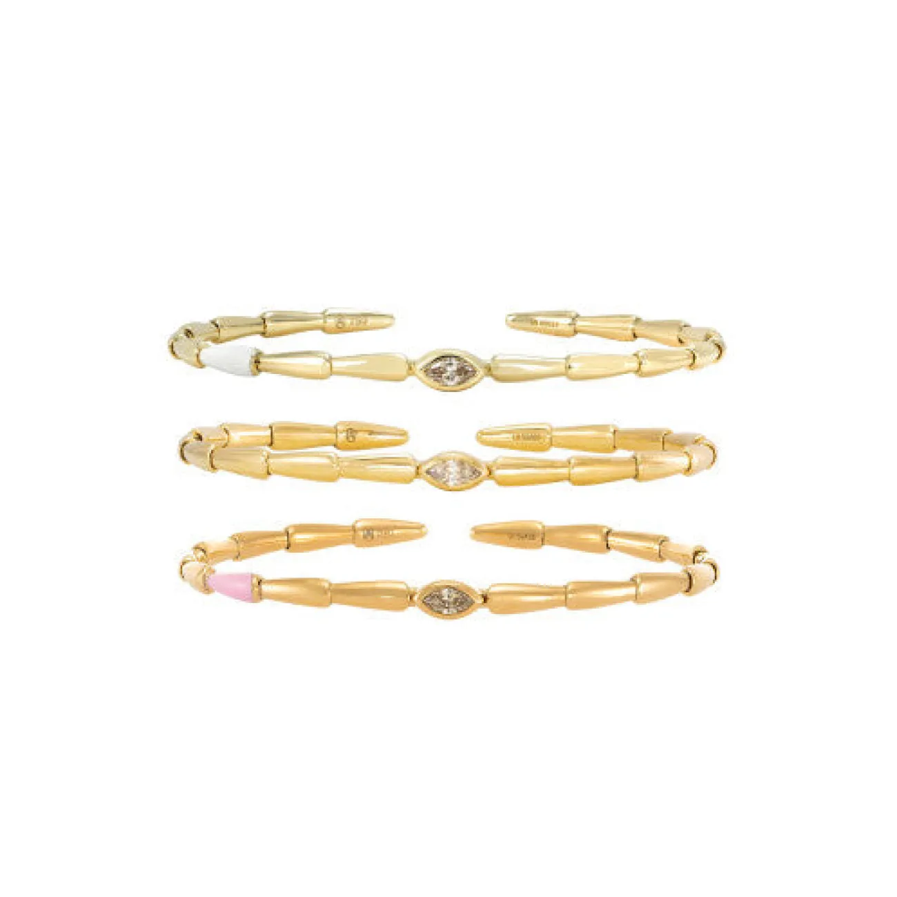 Noble 18K Yellow Gold Brown Diamond and Pink Ceramic Bangle Bracelet
