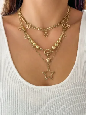 Noble Layered Tassel Starry Pendant Necklace Set