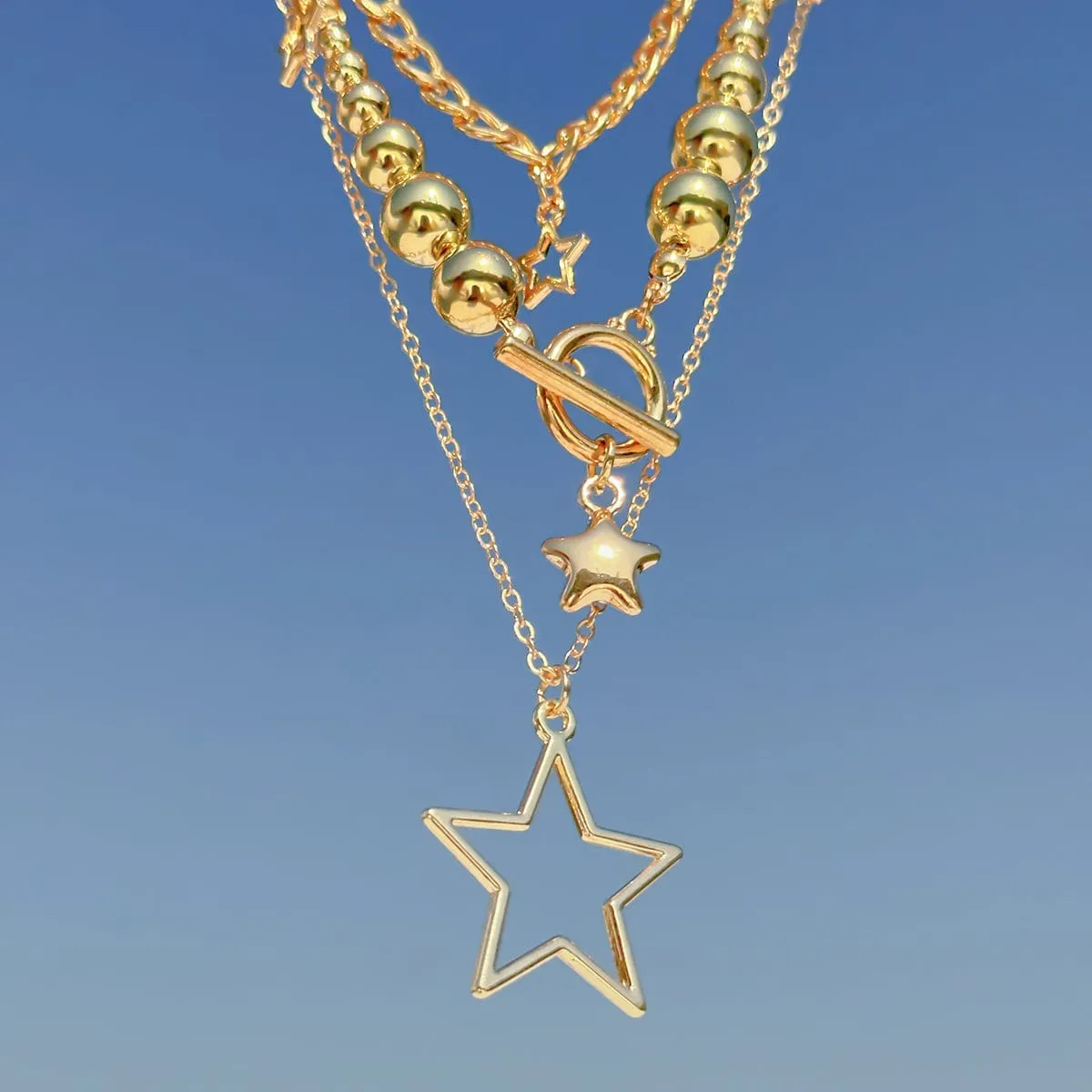 Noble Layered Tassel Starry Pendant Necklace Set