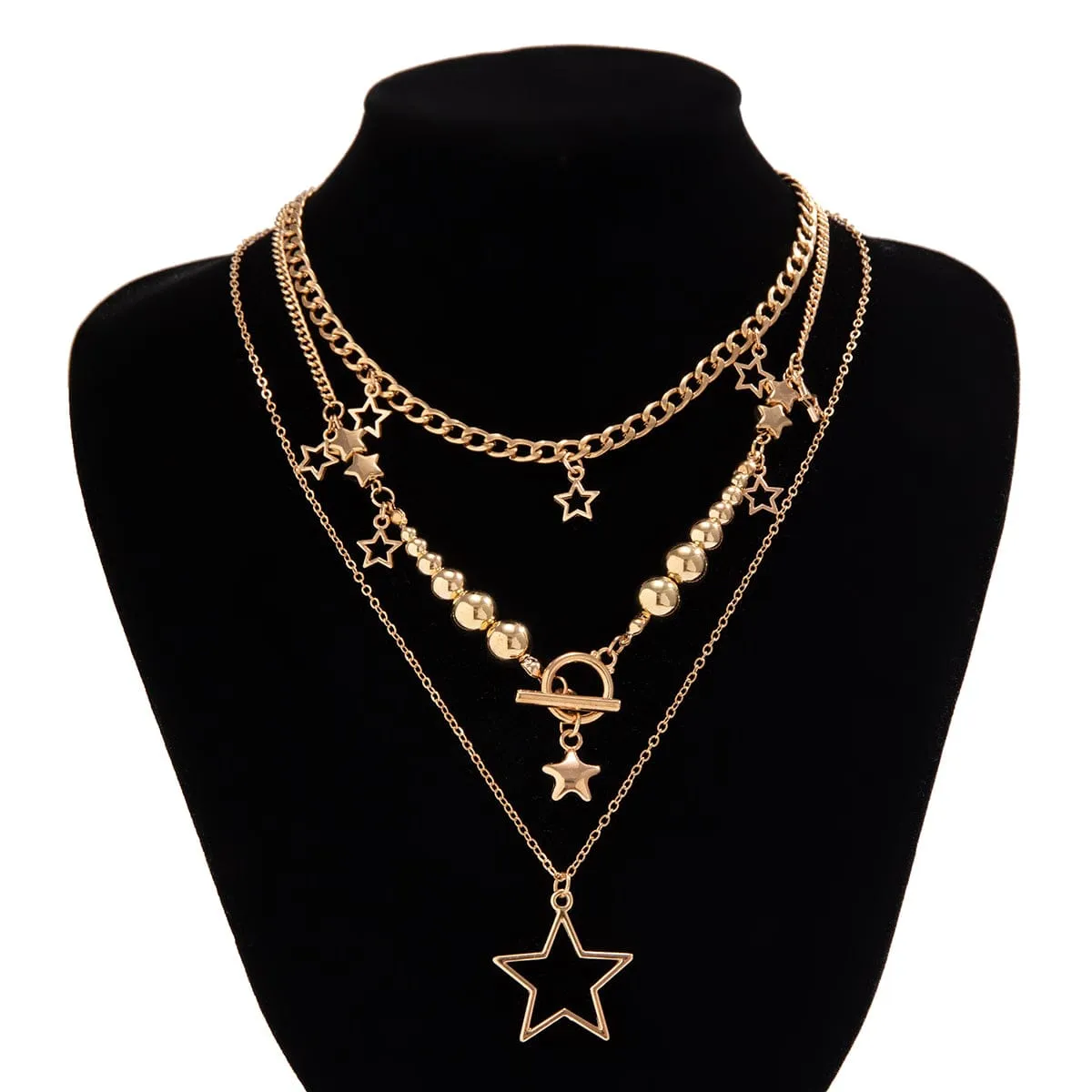 Noble Layered Tassel Starry Pendant Necklace Set