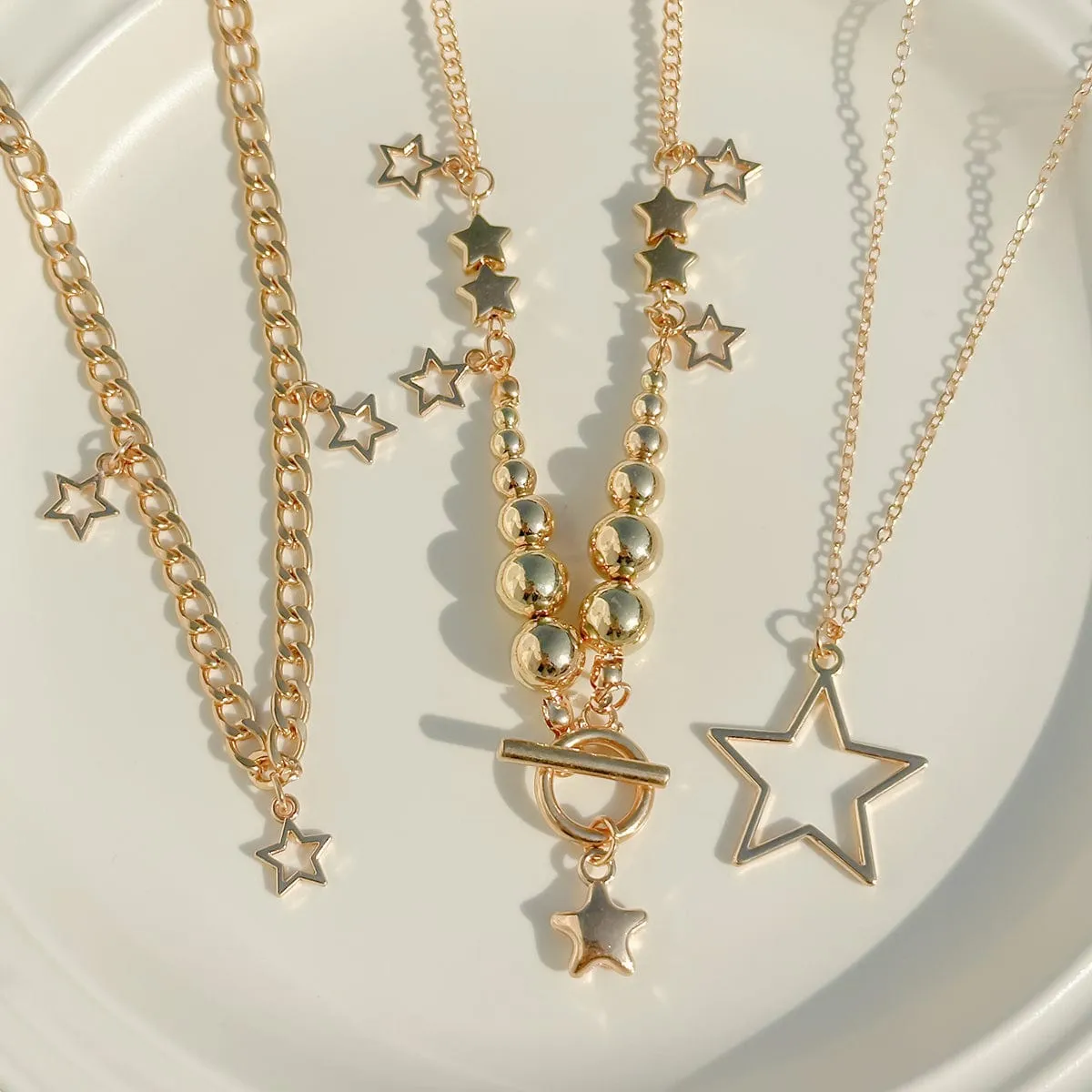 Noble Layered Tassel Starry Pendant Necklace Set
