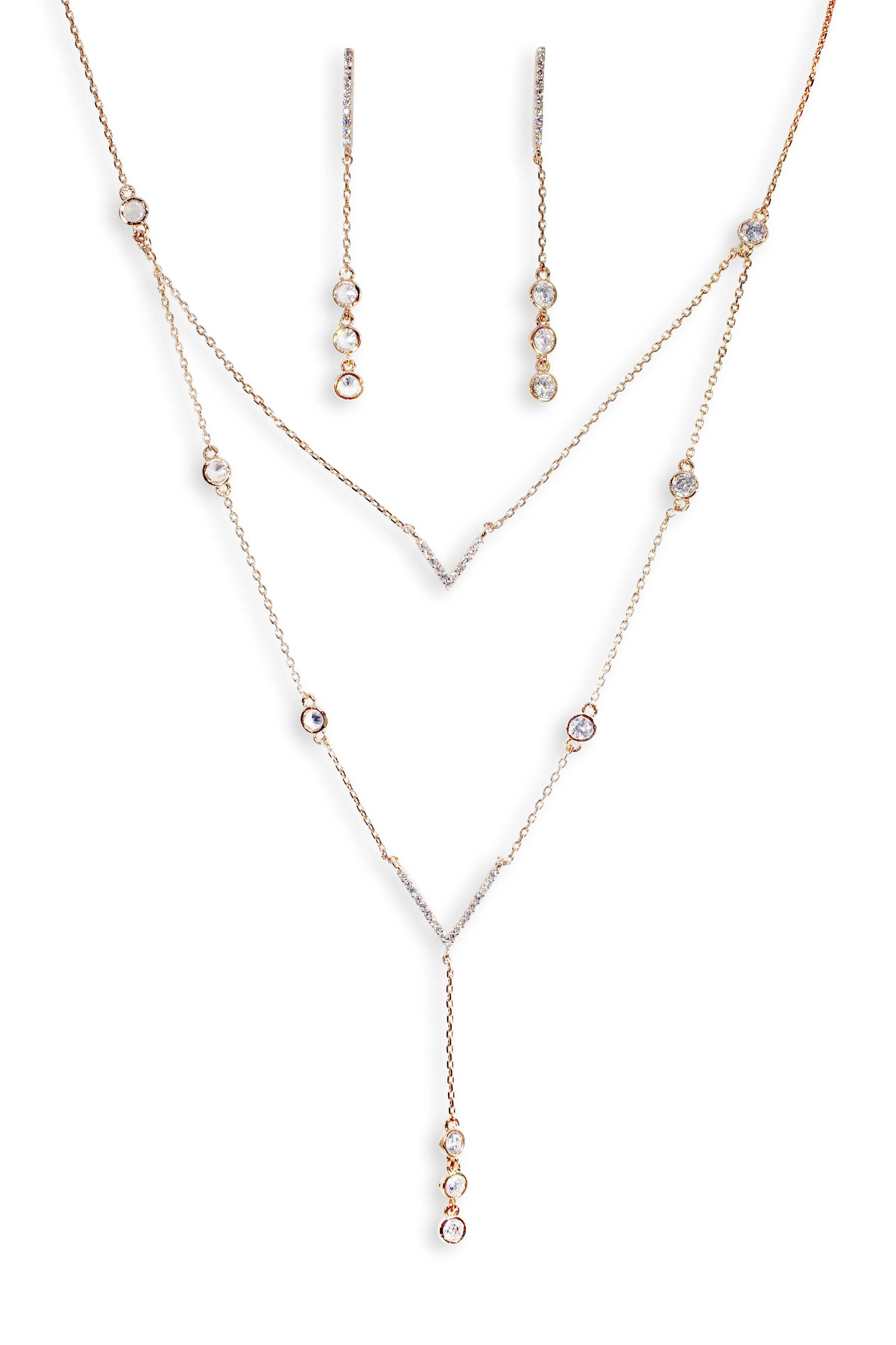 Noble Set Circle-Chained Drops in Gold Plating (Earrings, Necklace)