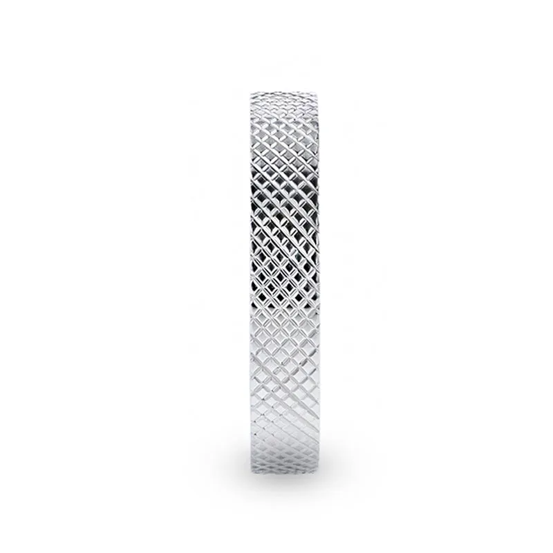 NOBLE Silver Cross-Hatched Finish Flat Style Wedding Band - 4mm & 8mm
